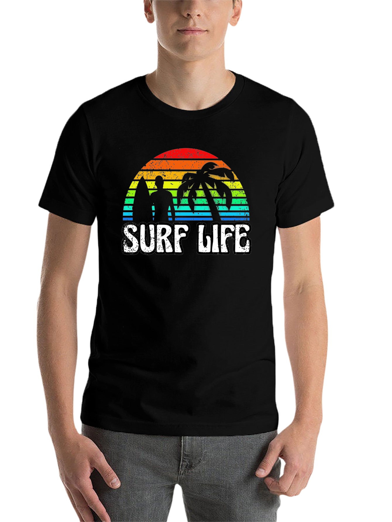 Black Surf Life Graphic Tee - Retro Sunset view 7