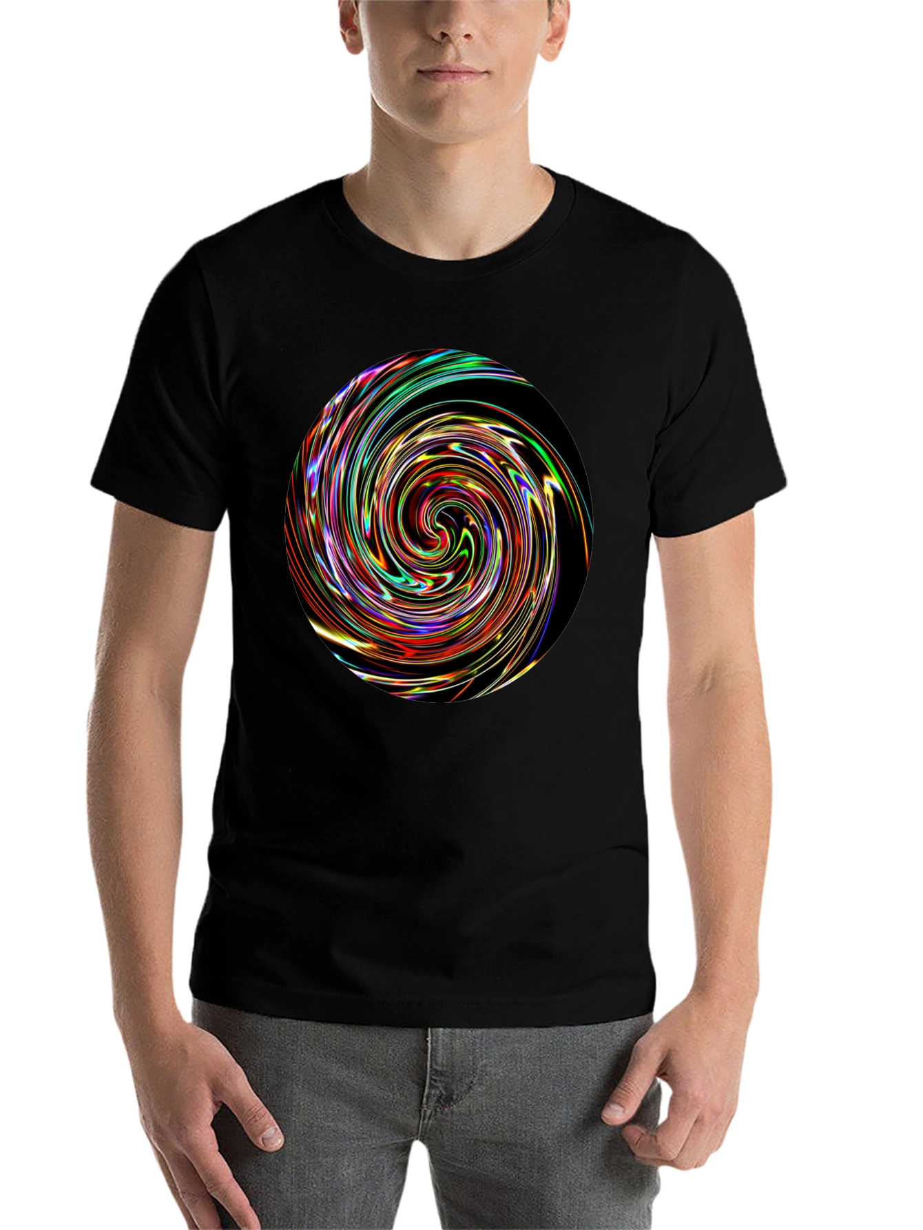Black Vortex Swirl Graphic Black T-Shirt view 7