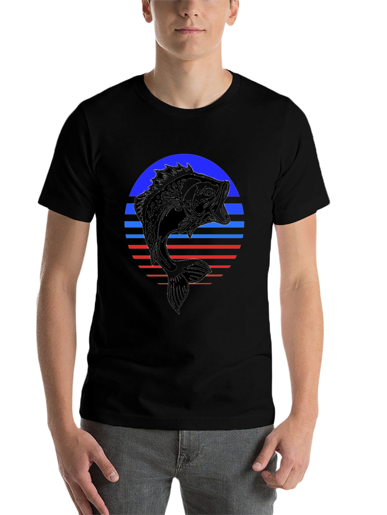 Black Retro Bass Fishing T-Shirt view 7