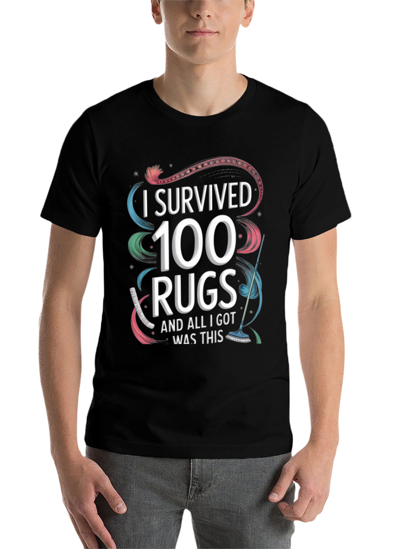 Black I Survived 100 Rugs T-Shirt Funny Cleaning Tee view 7