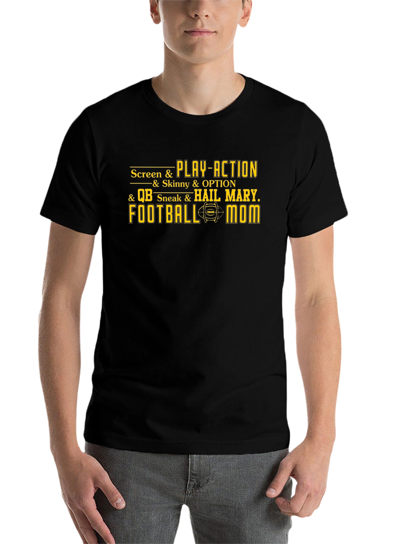 Black Football Mom T-Shirt - Screen & Play-Action Graphic Tee view 7