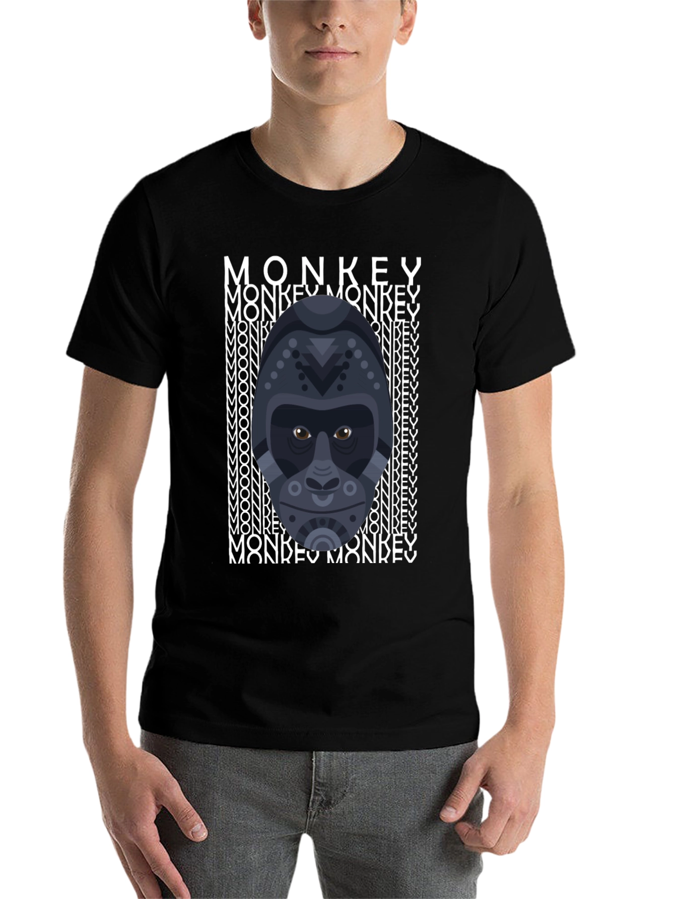 Black Geometric Gorilla Graphic Tee - Men's Black T-Shirt view 7