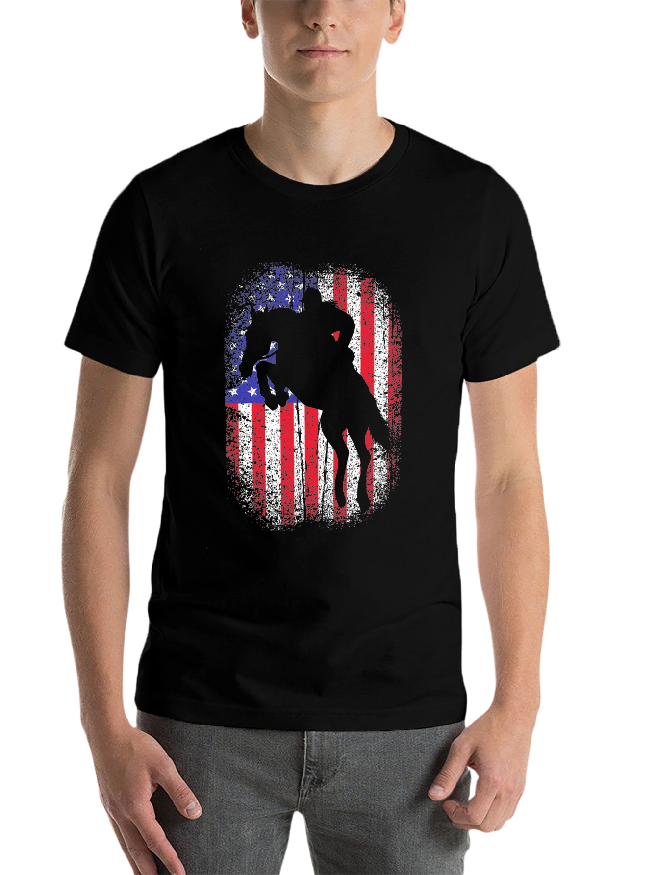 Black American Rodeo T-Shirt - Patriotic Rider Design view 7