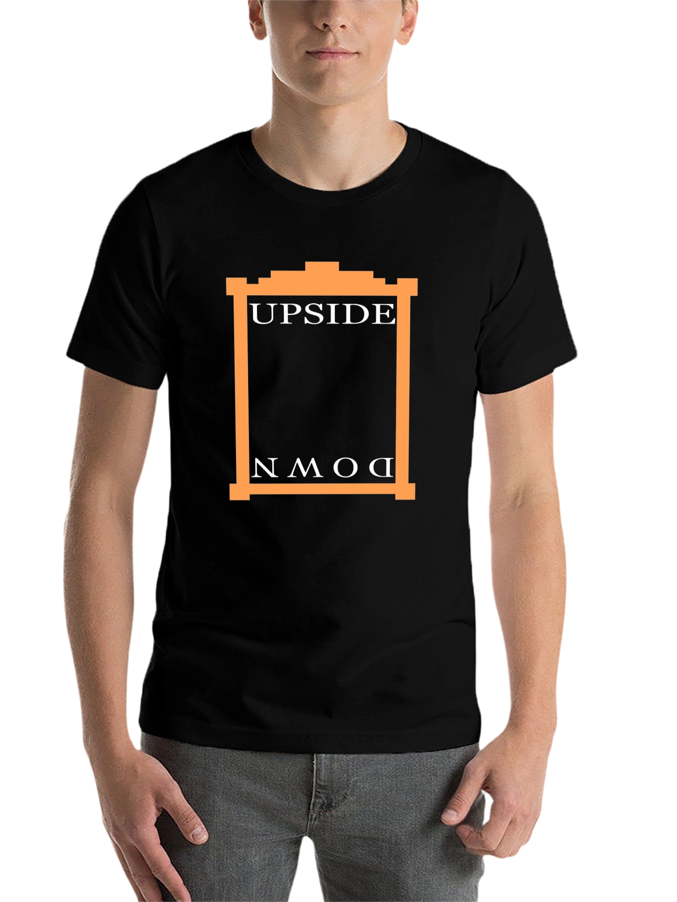 Black Upside Down Graphic Tee - Black Casual T-Shirt view 7