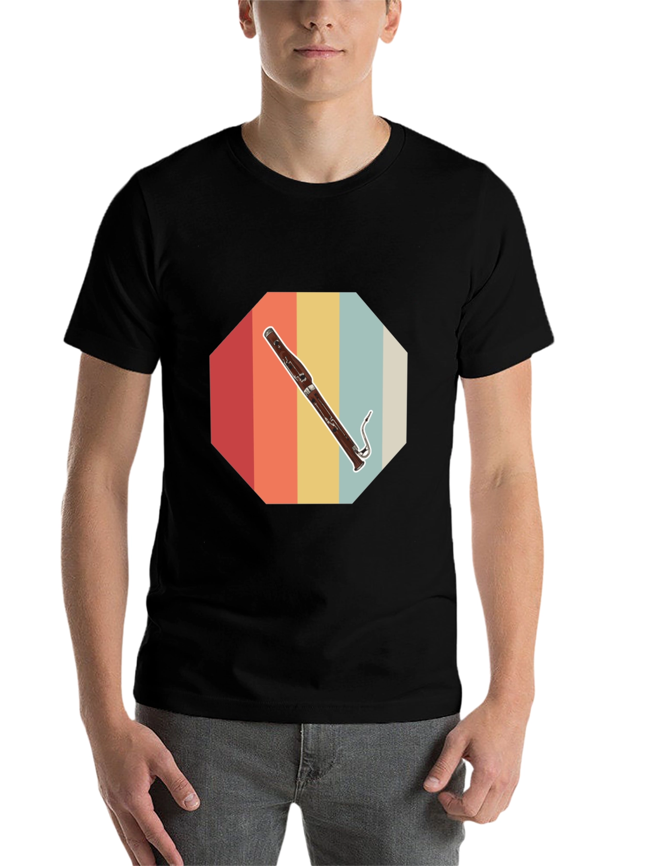 Black Bassoon Retro Octagon T-Shirt view 7