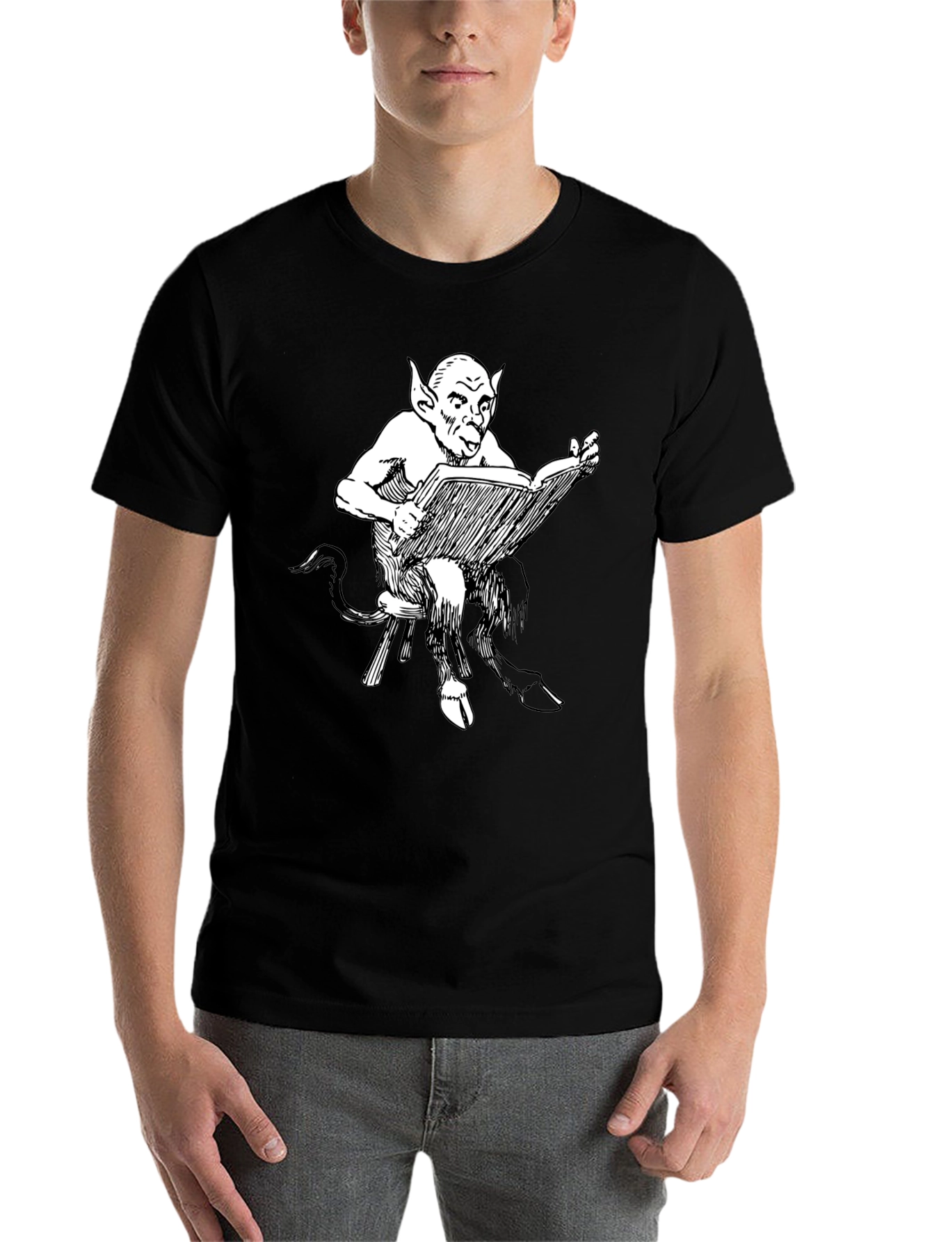 Black Satyr Reading Book Black T-Shirt view 7