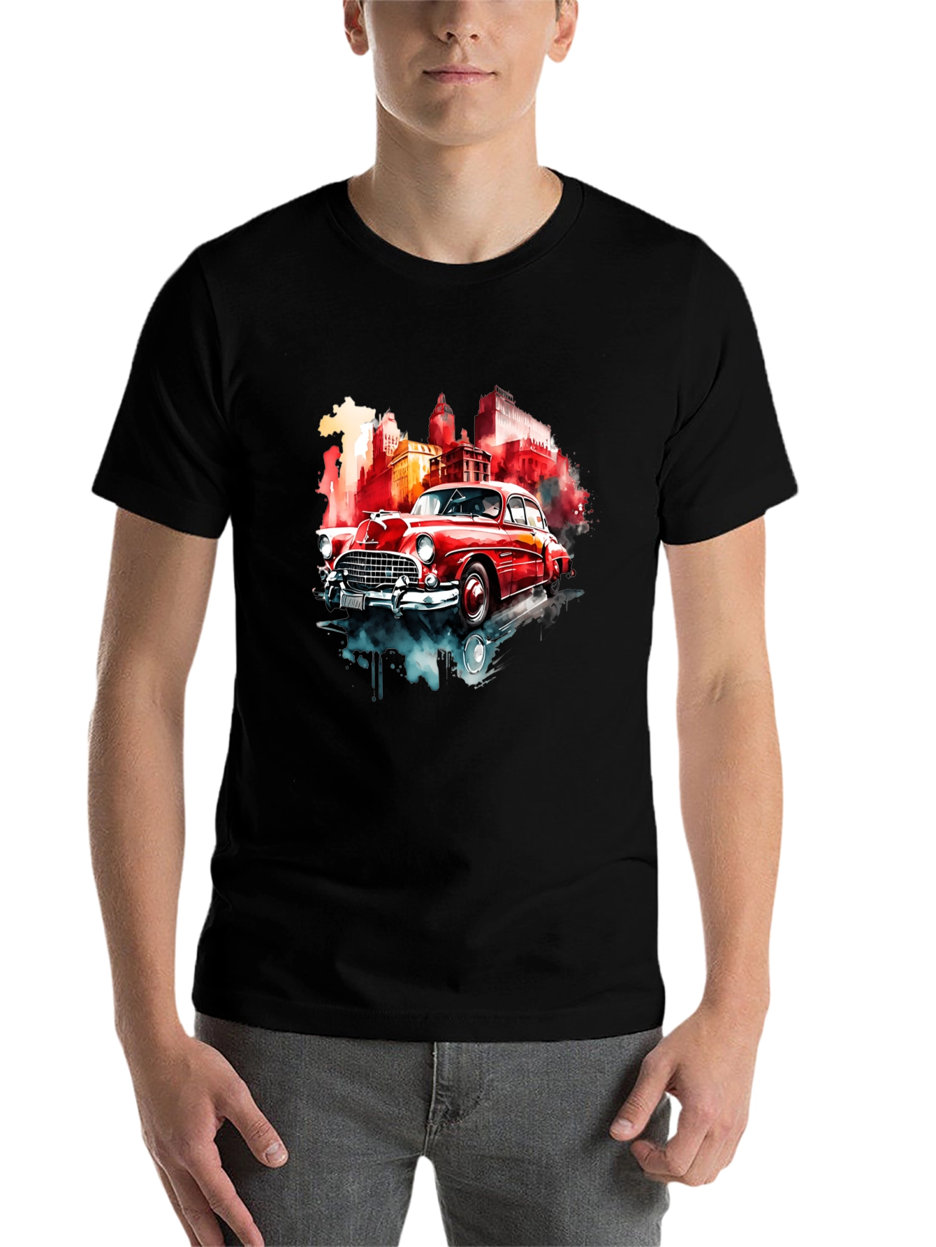 Black Classic Car Graphic Tee - Retro Style view 7
