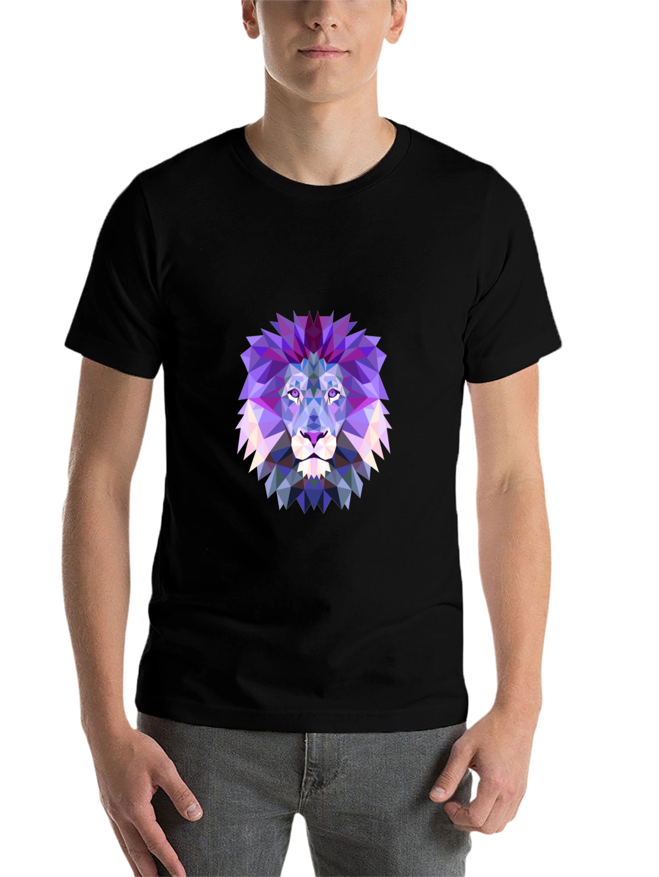 Black Geometric Lion Graphic T-Shirt view 7