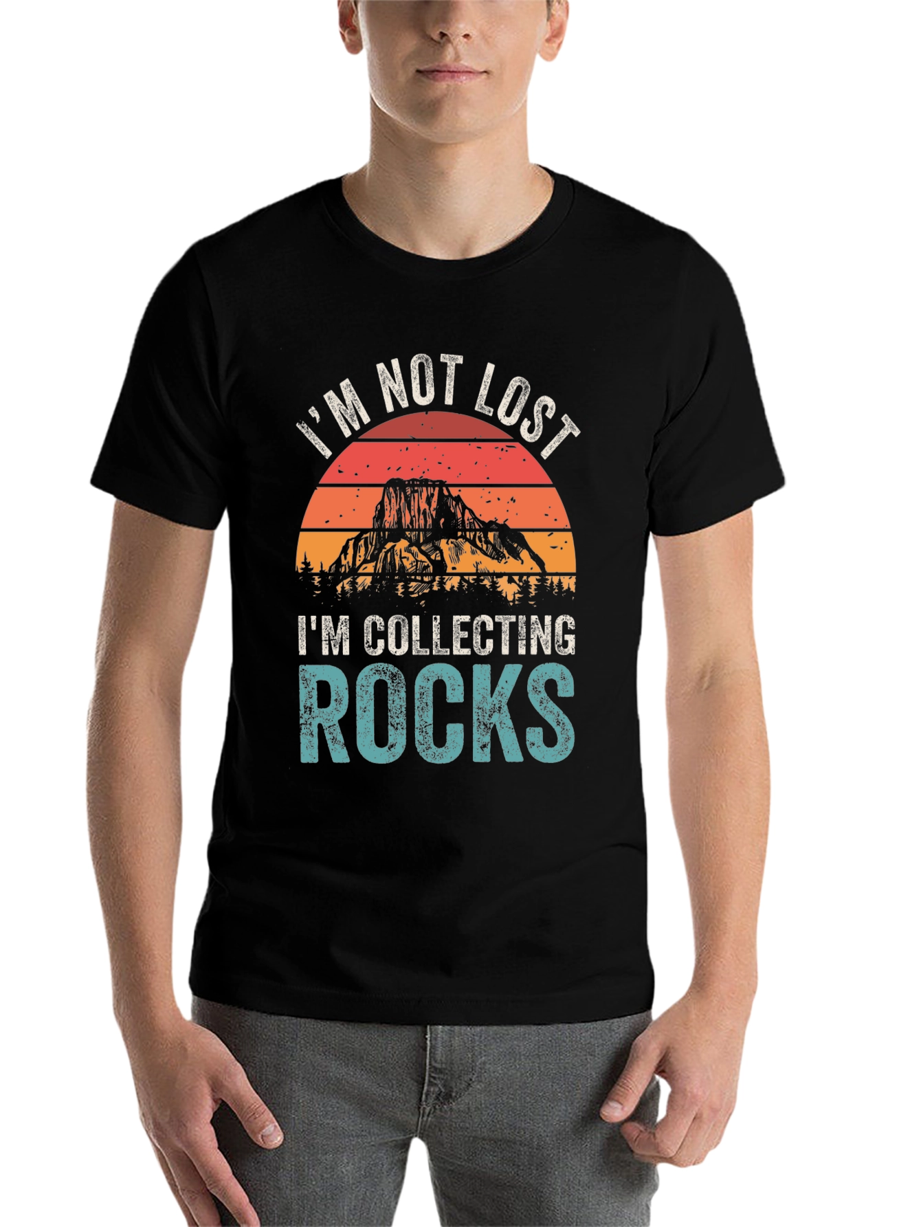 Black I'm Not Lost I'm Collecting Rocks T-Shirt view 7