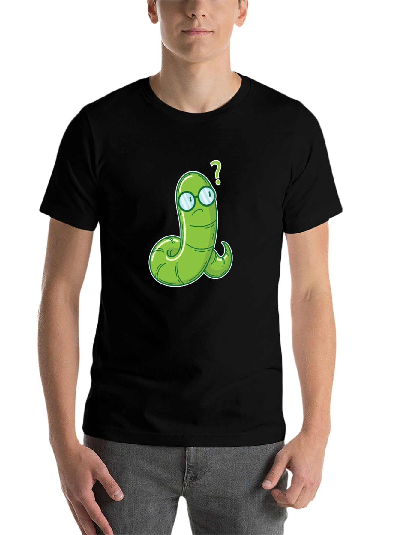 Black Worm with Glasses Graphic Tee - Funny Cartoon T-Shirt view 7