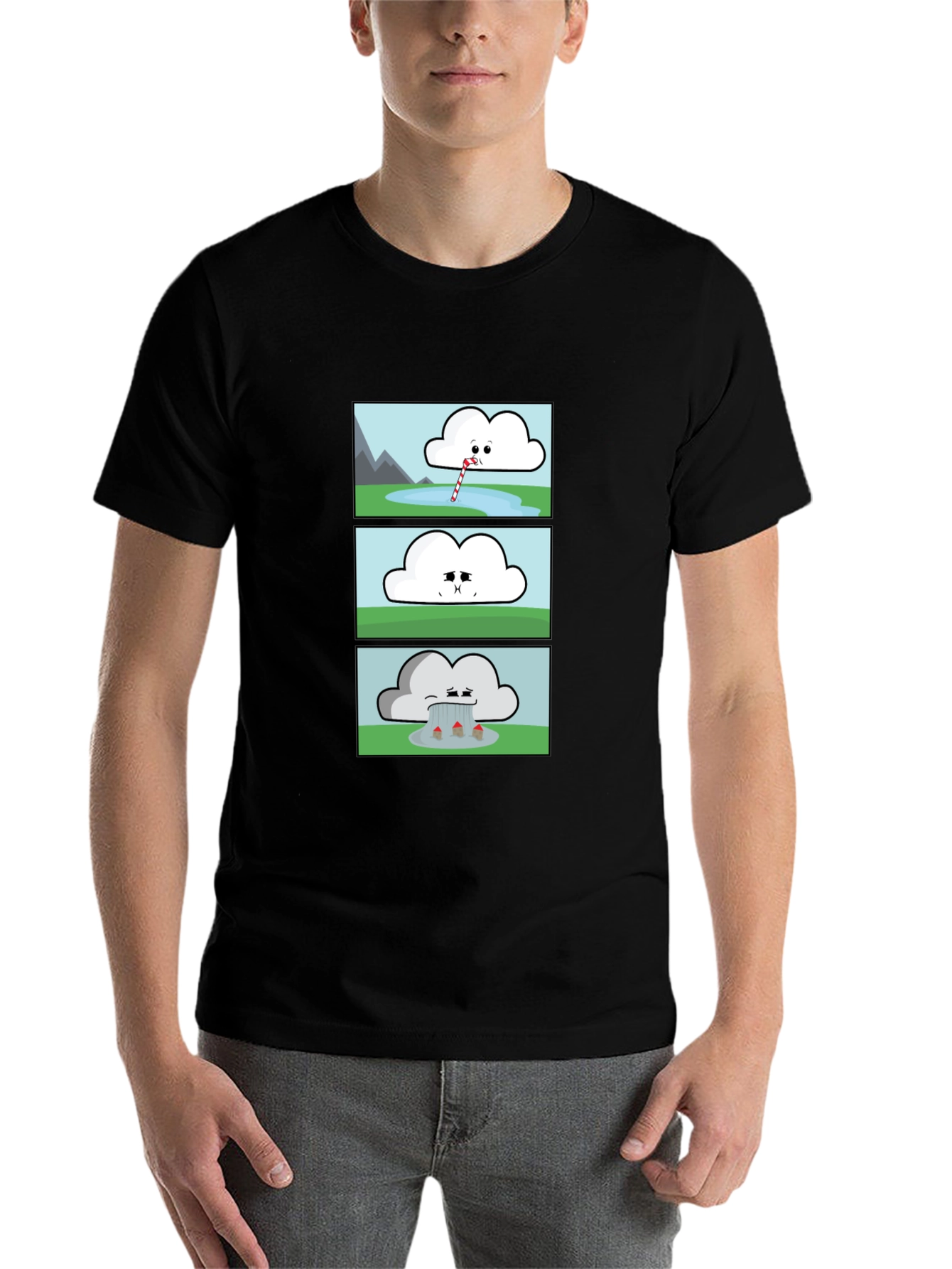 Black Funny Cloud Comic Black T-Shirt view 7