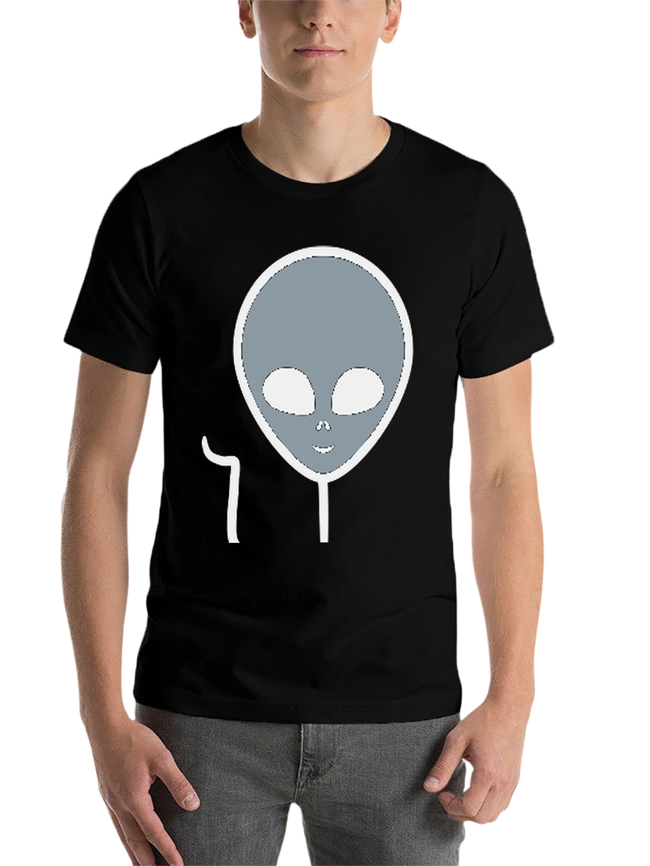 Black Alien Head Graphic Tee - Black Cotton Blend view 7