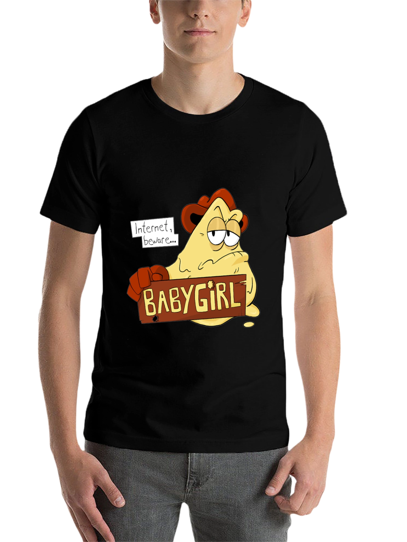 Black Funny 'Internet Beware' Cartoon T-Shirt view 7