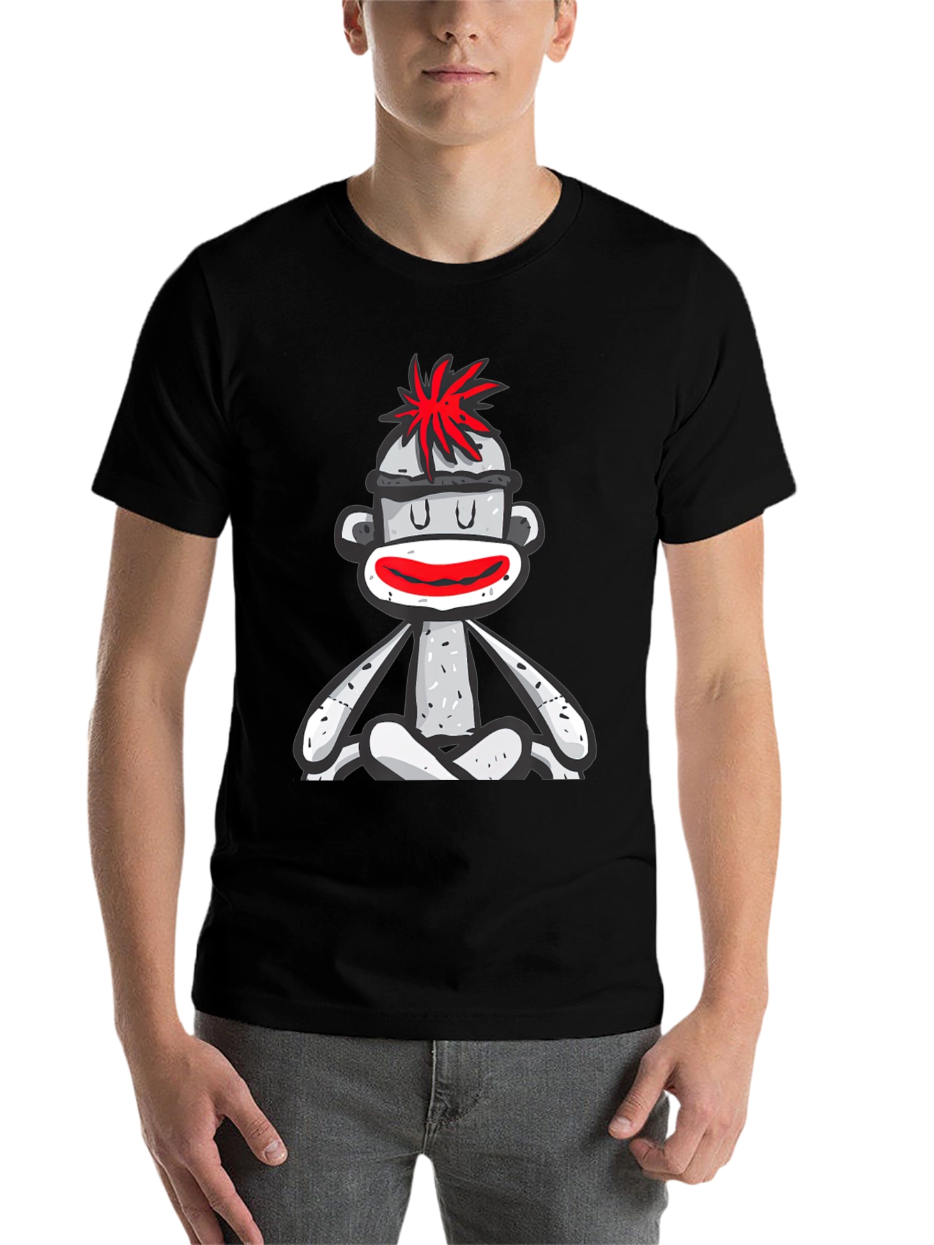Black Sock Monkey T-Shirt - Meditating Design view 7