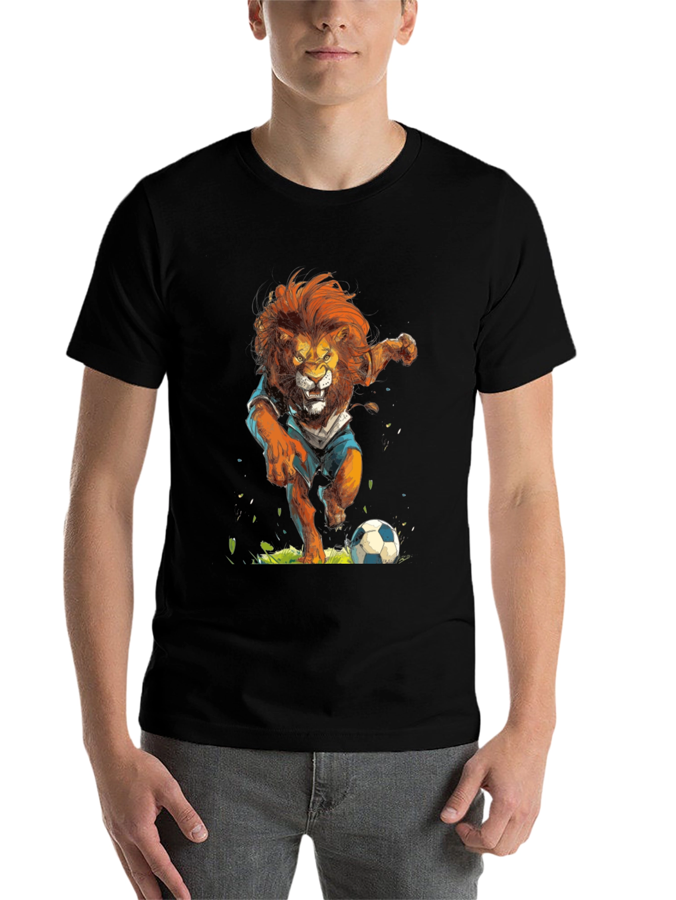 Black Lion Soccer T-Shirt - Black Graphic Tee view 7