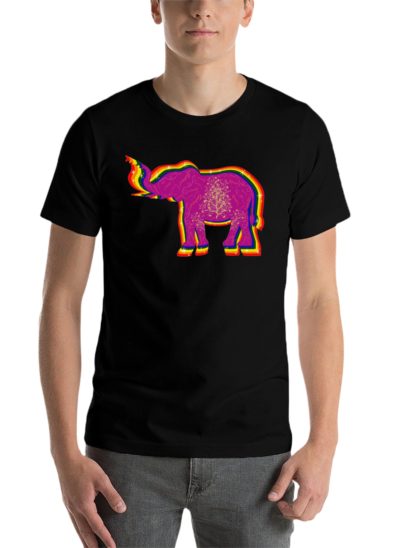 Black Rainbow Elephant Graphic Tee - Unique Design view 7