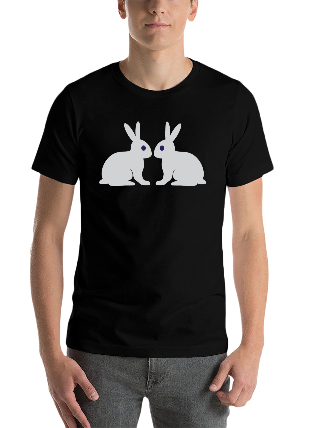 Black Two Bunny Rabbit Graphic Tee - Black view 7