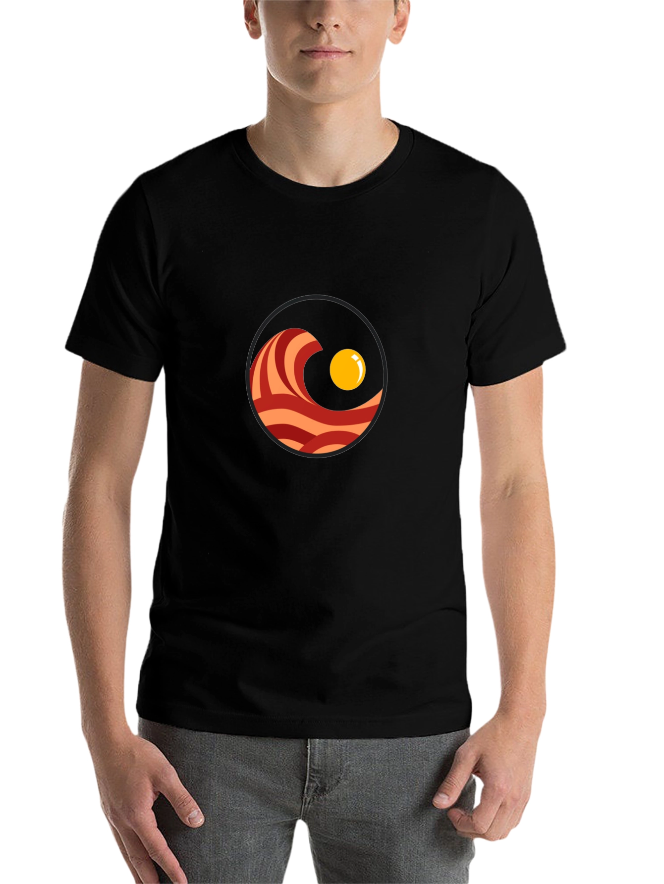 Black Bacon & Egg T-Shirt - Funny Breakfast Graphic Tee view 7