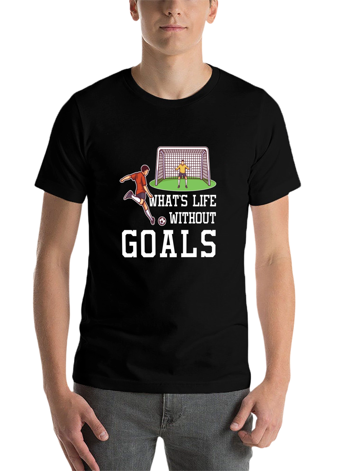 Black Soccer Goals Graphic T-Shirt - Black Casual Tee view 7