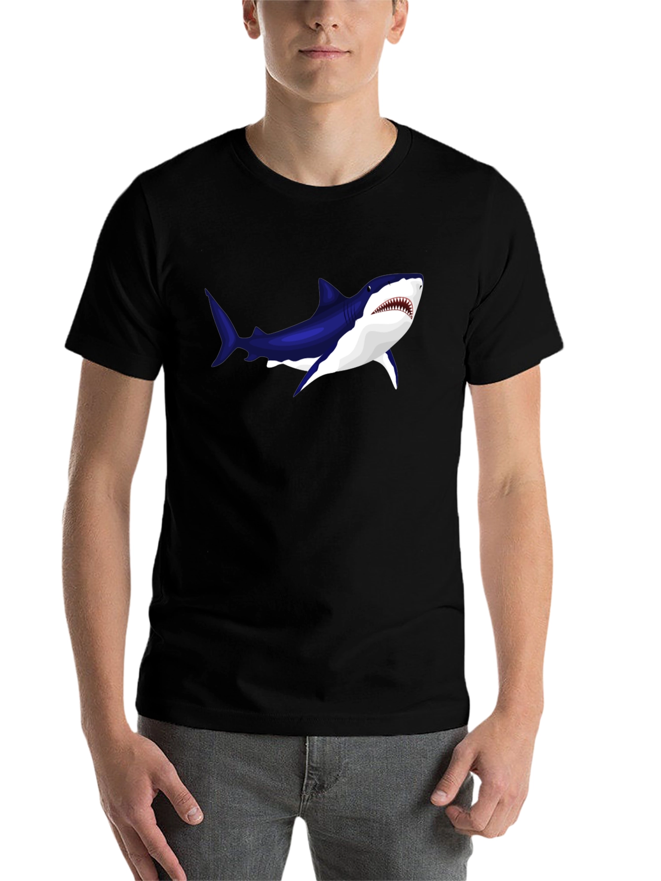Black Cool Shark Graphic Black T-Shirt view 7