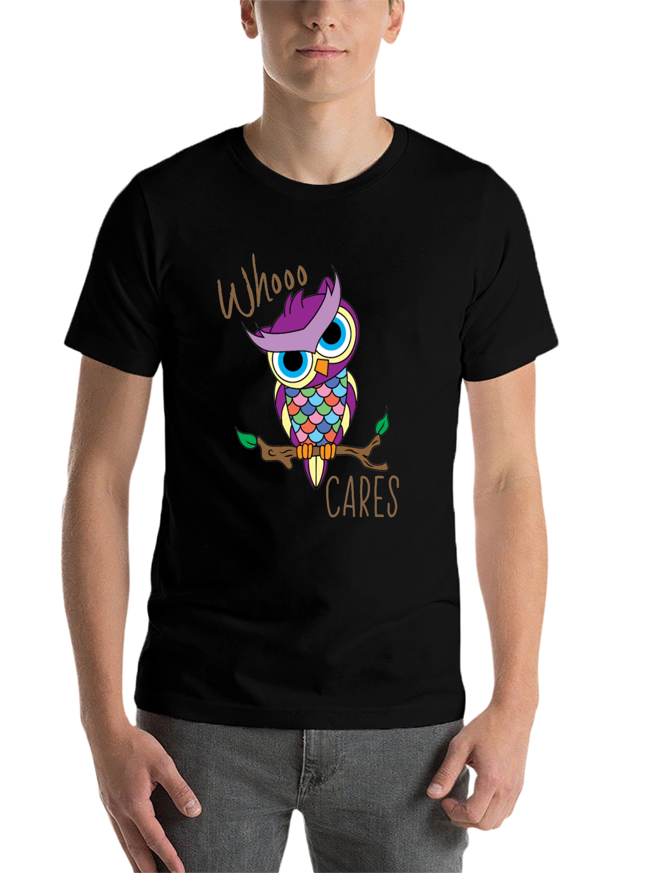 Black Whooo Cares Owl Graphic Print T-Shirt view 7