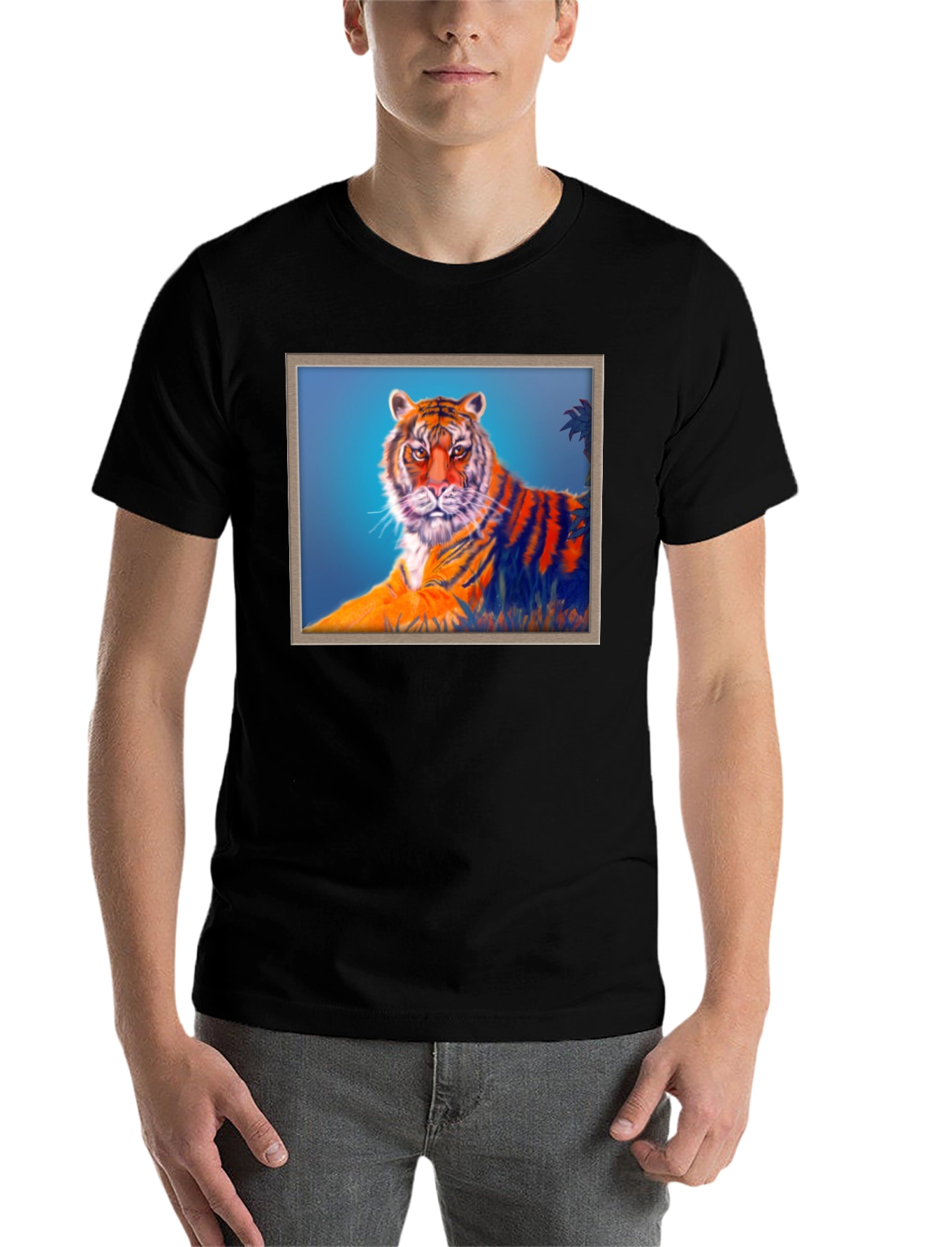Black Tiger Graphic Print Crew Neck T-Shirt view 7