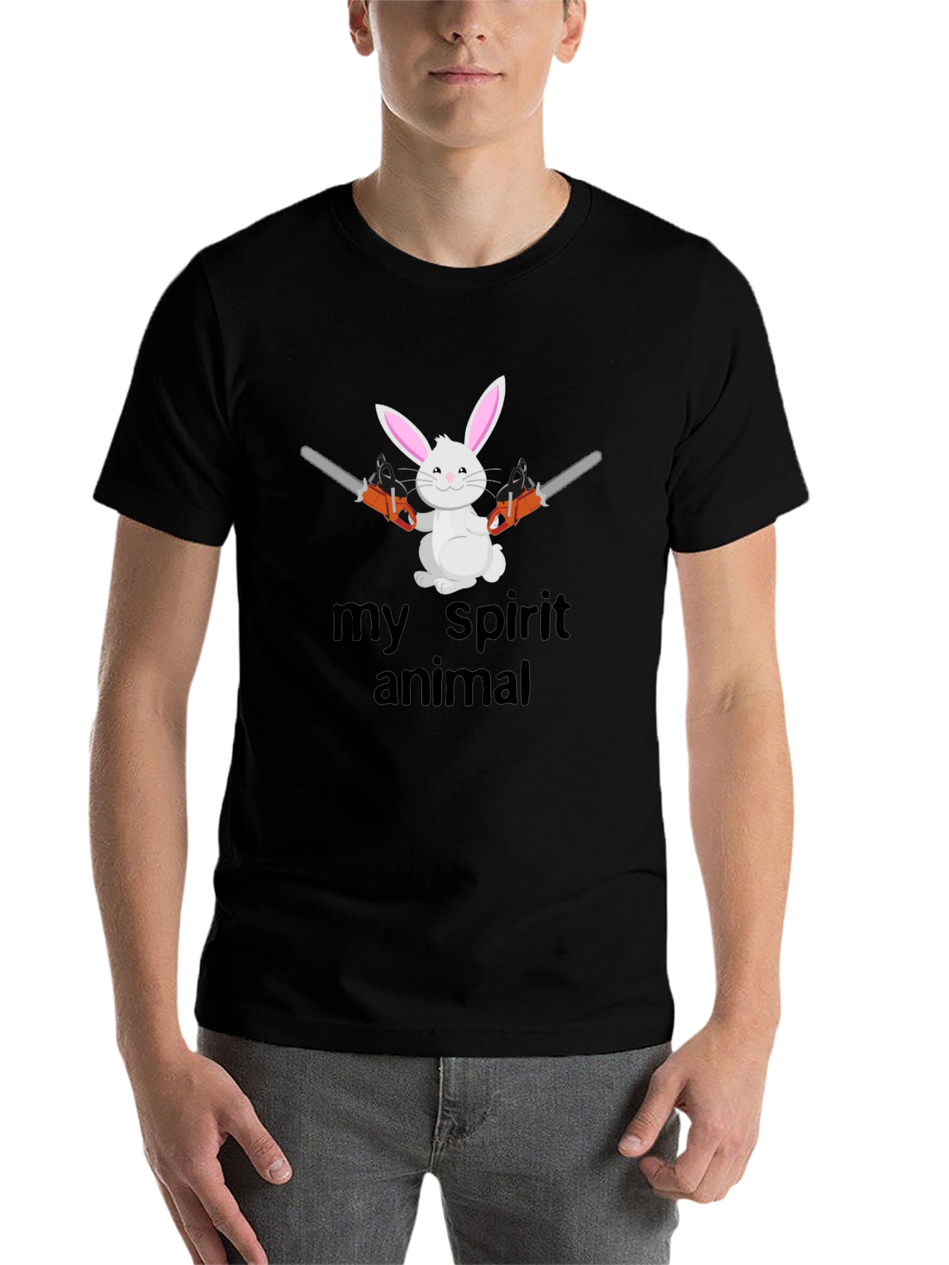 Black My Spirit Animal Bunny Chainsaw Graphic Tee view 7