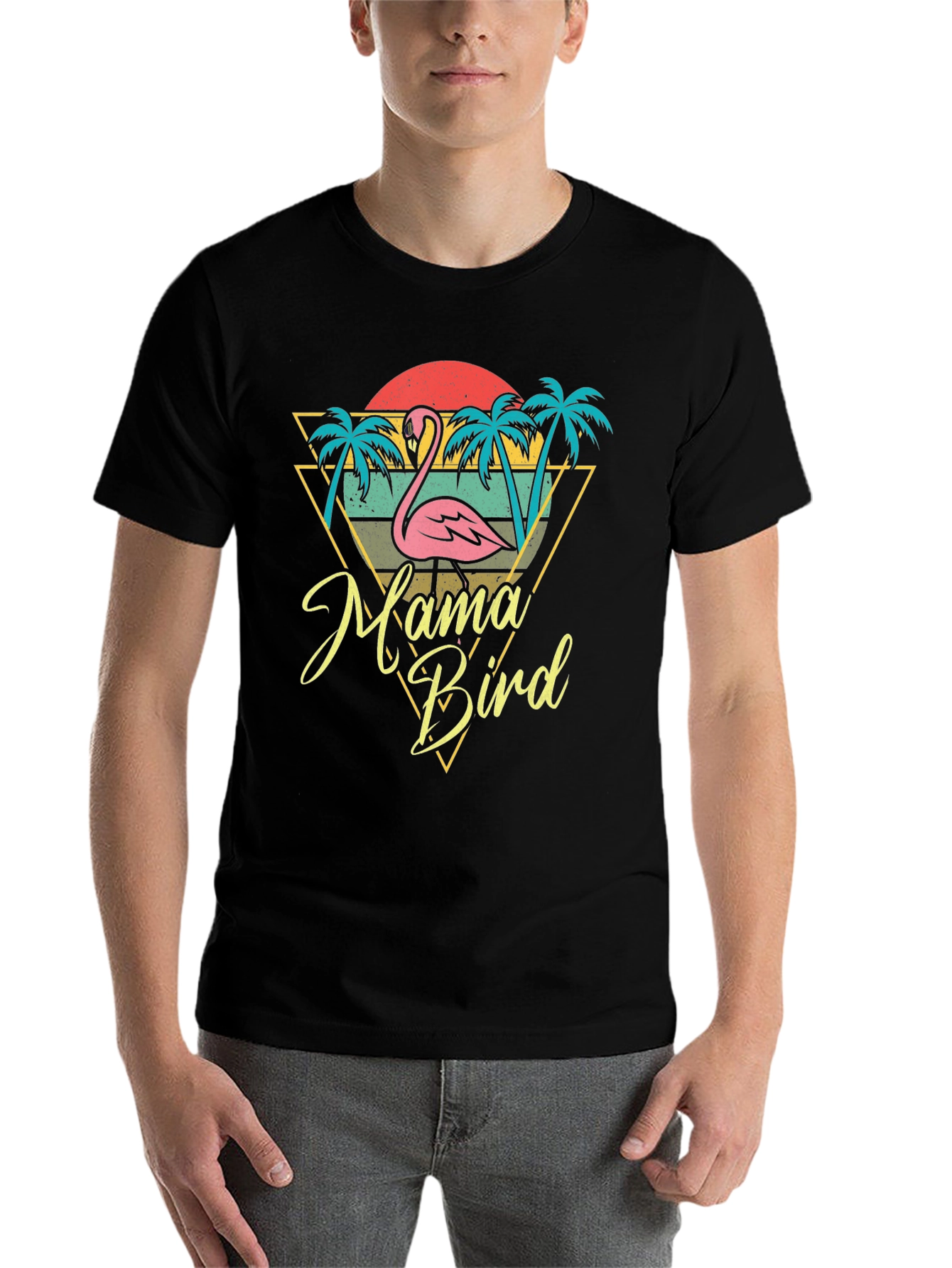 Black Mama Bird Flamingo Graphic Tee - Tropical Style view 7