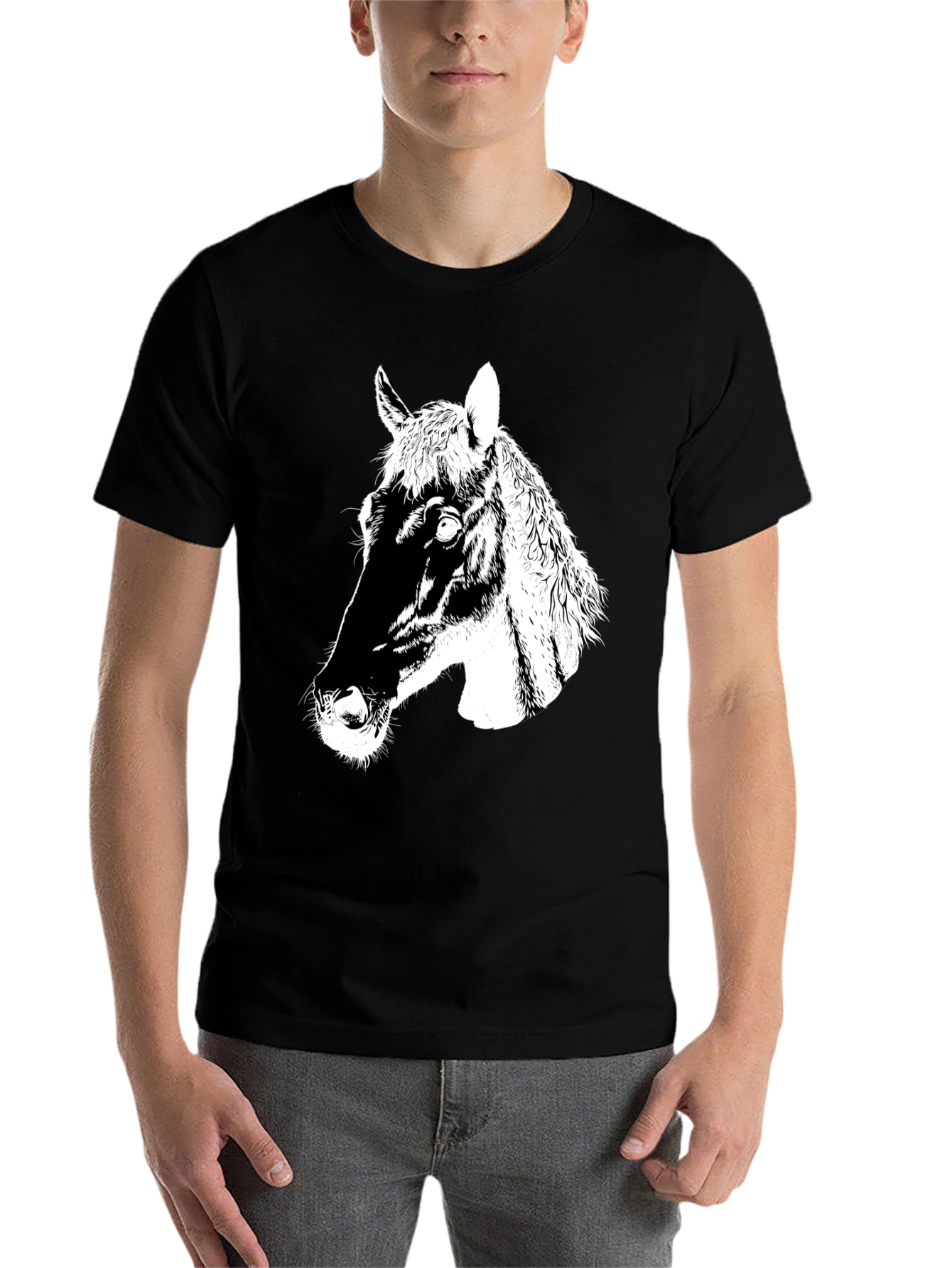 Black Men's Black Horse Graphic T-Shirt view 7