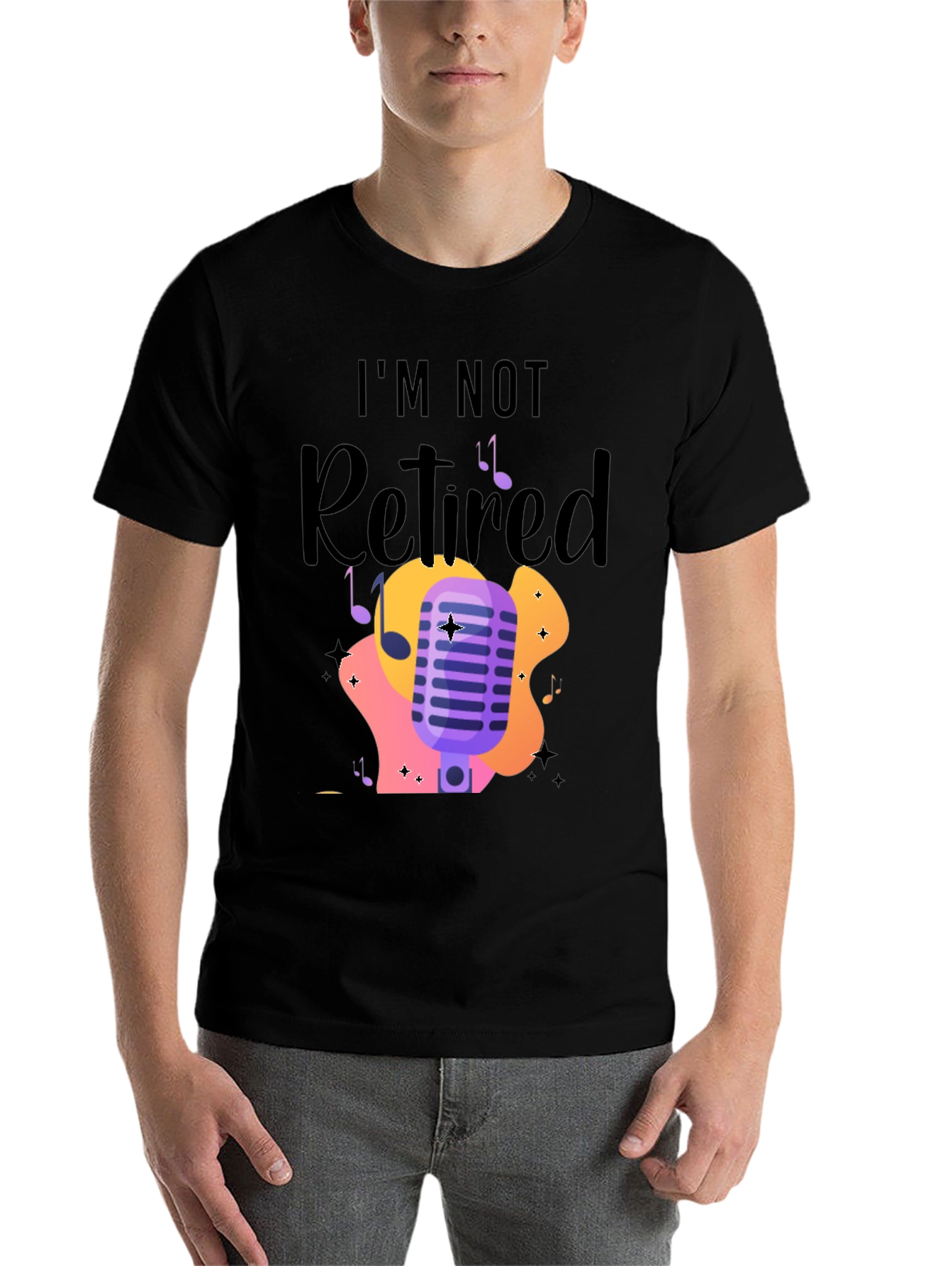Black I'm Not Retired Music Lover T-Shirt view 7
