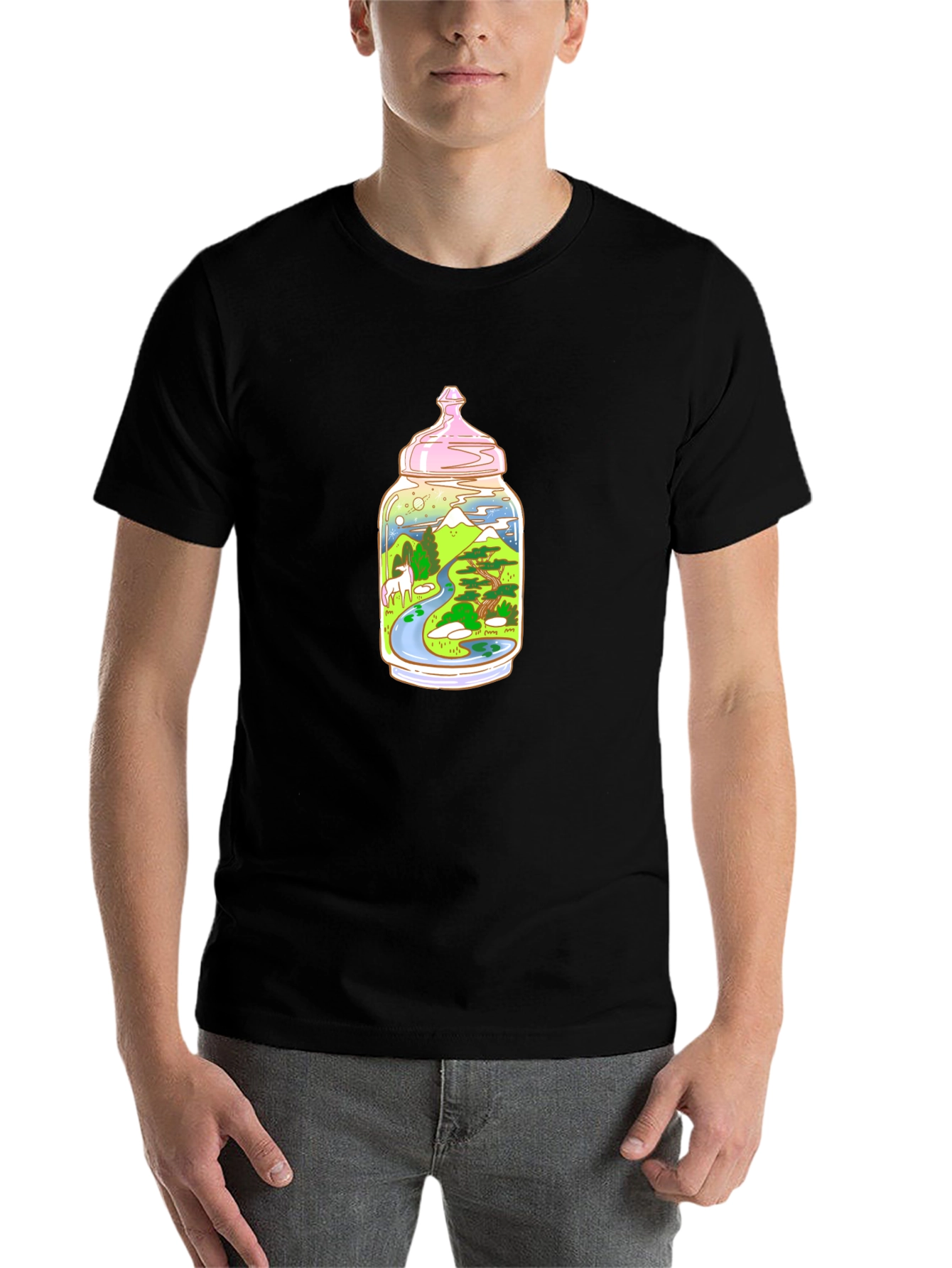 Black Unicorn Landscape in Jar T-Shirt view 7