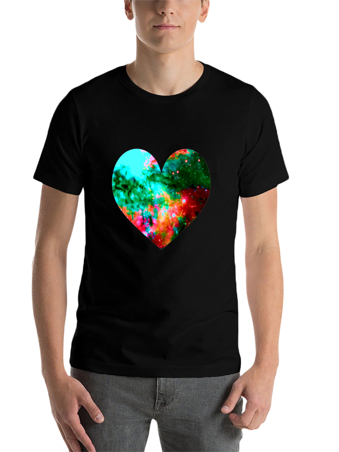 Black Galaxy Heart Graphic Black T-Shirt view 7