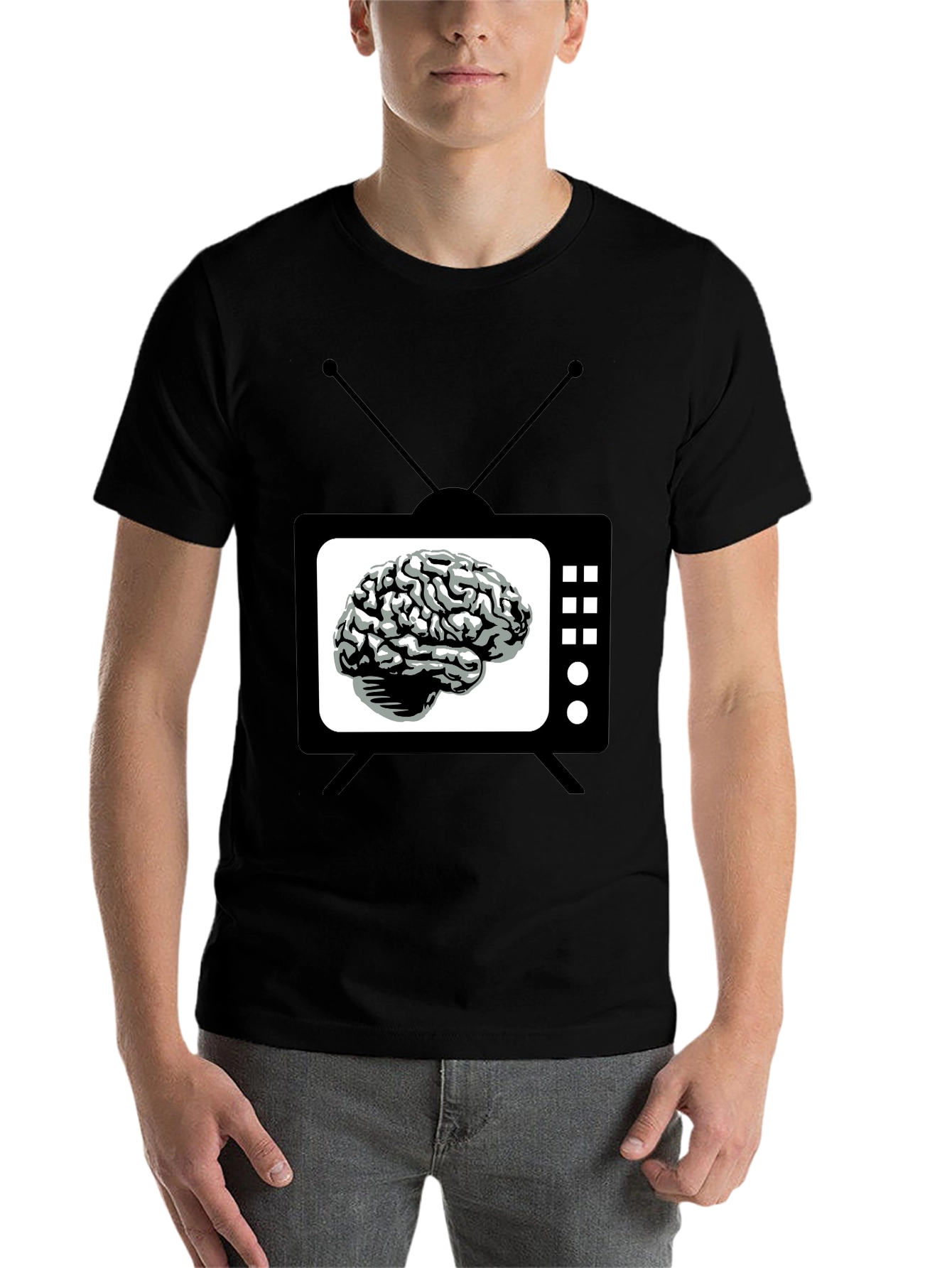 Brain TV Graphic Tee - Black Novelty T-Shirt - 7