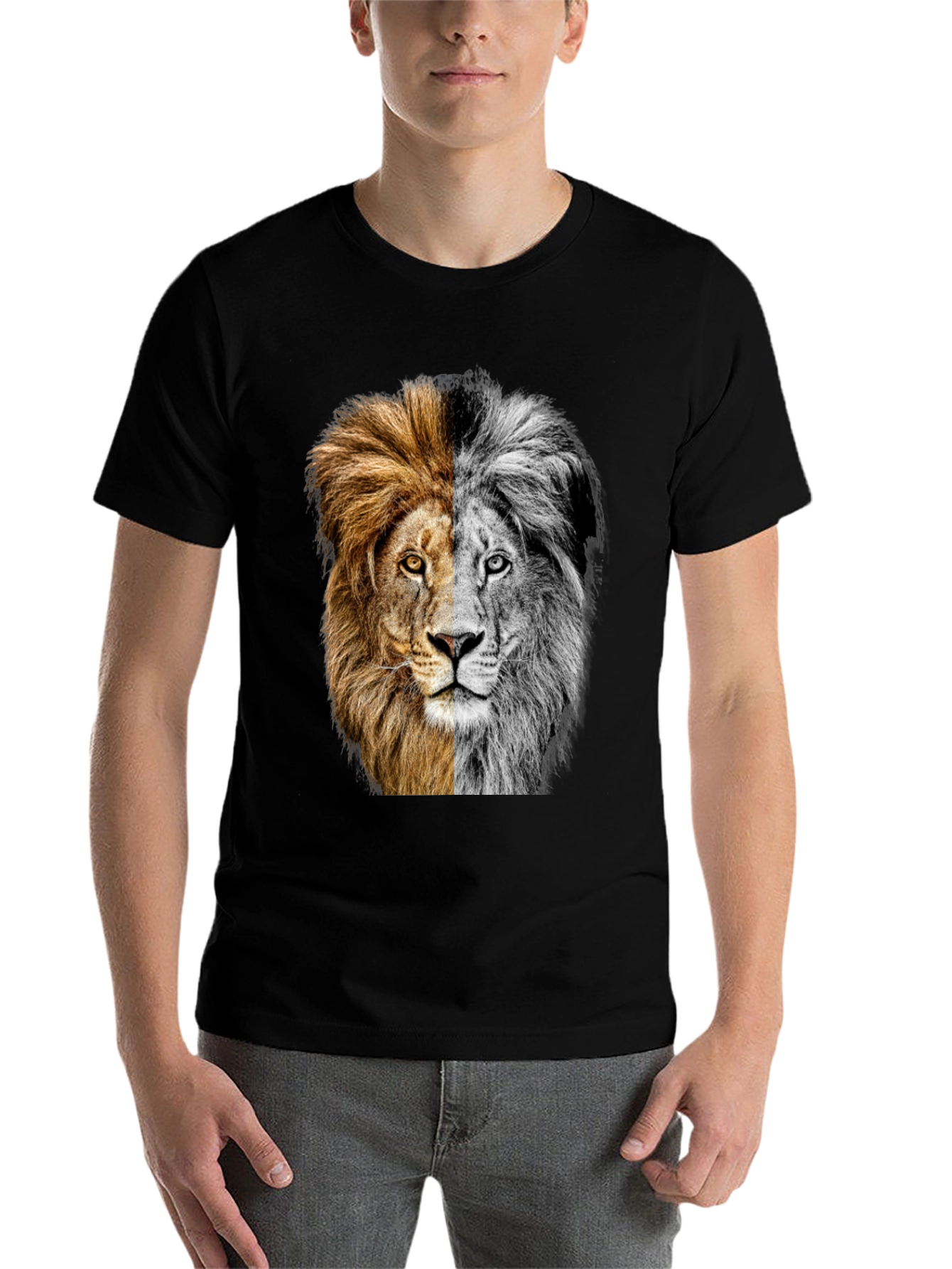 Black Two-Faced Lion Graphic Tee - Bold Animal Print view 7