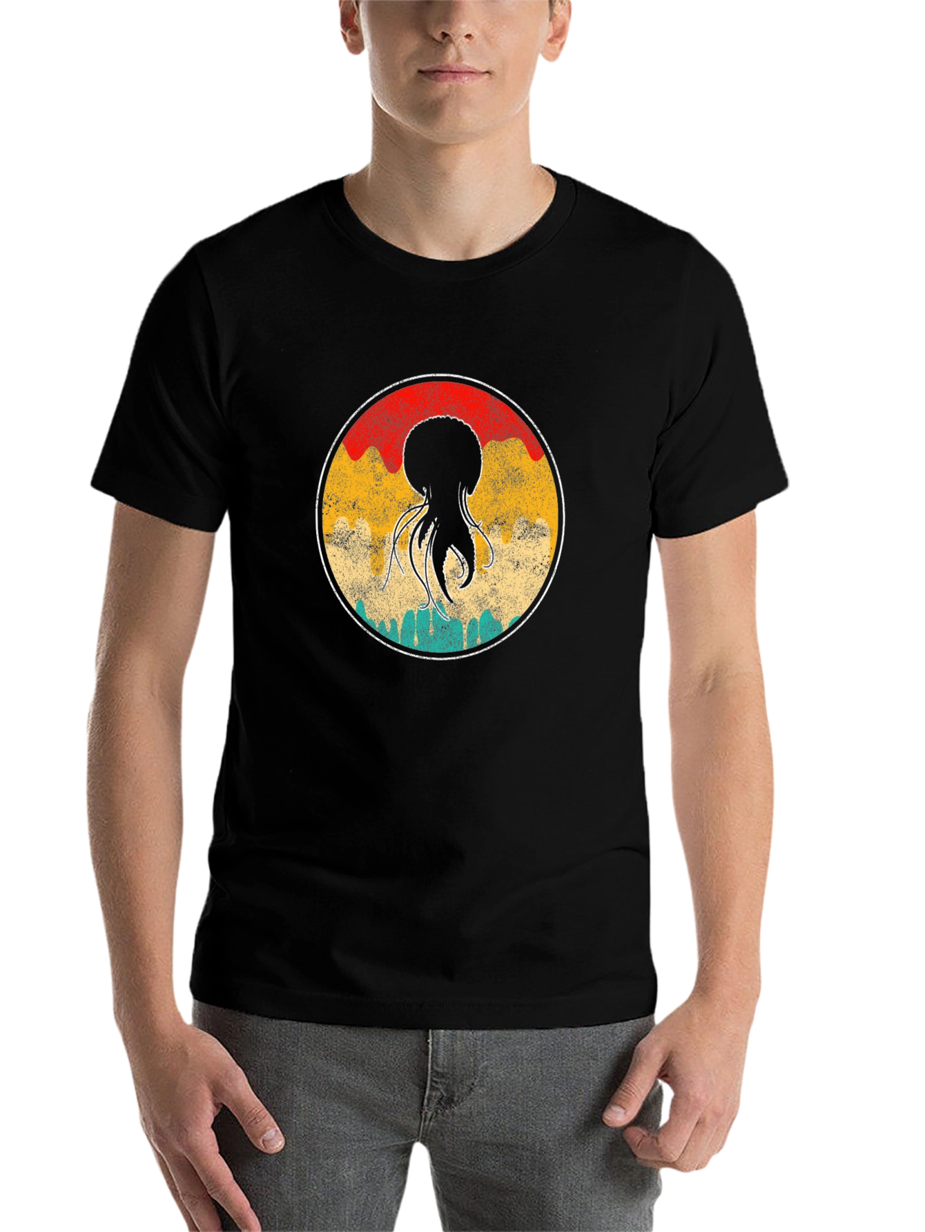 Black Retro Jellyfish Graphic T-Shirt view 7