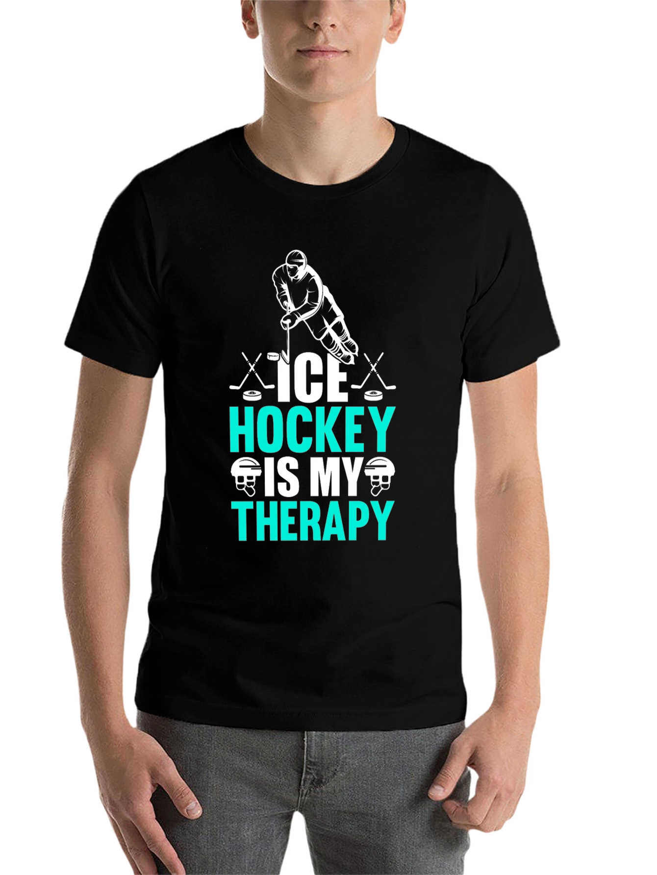 Black Ice Hockey Therapy Graphic T-Shirt for Hockey Lovers view 7