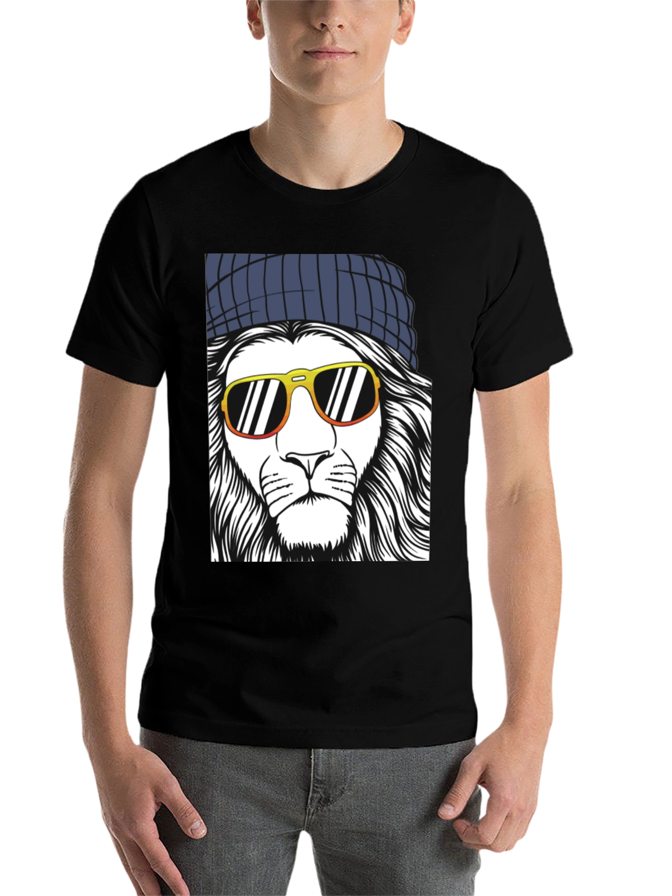 Black Cool Lion Graphic Tee - Men's Black T-Shirt view 7