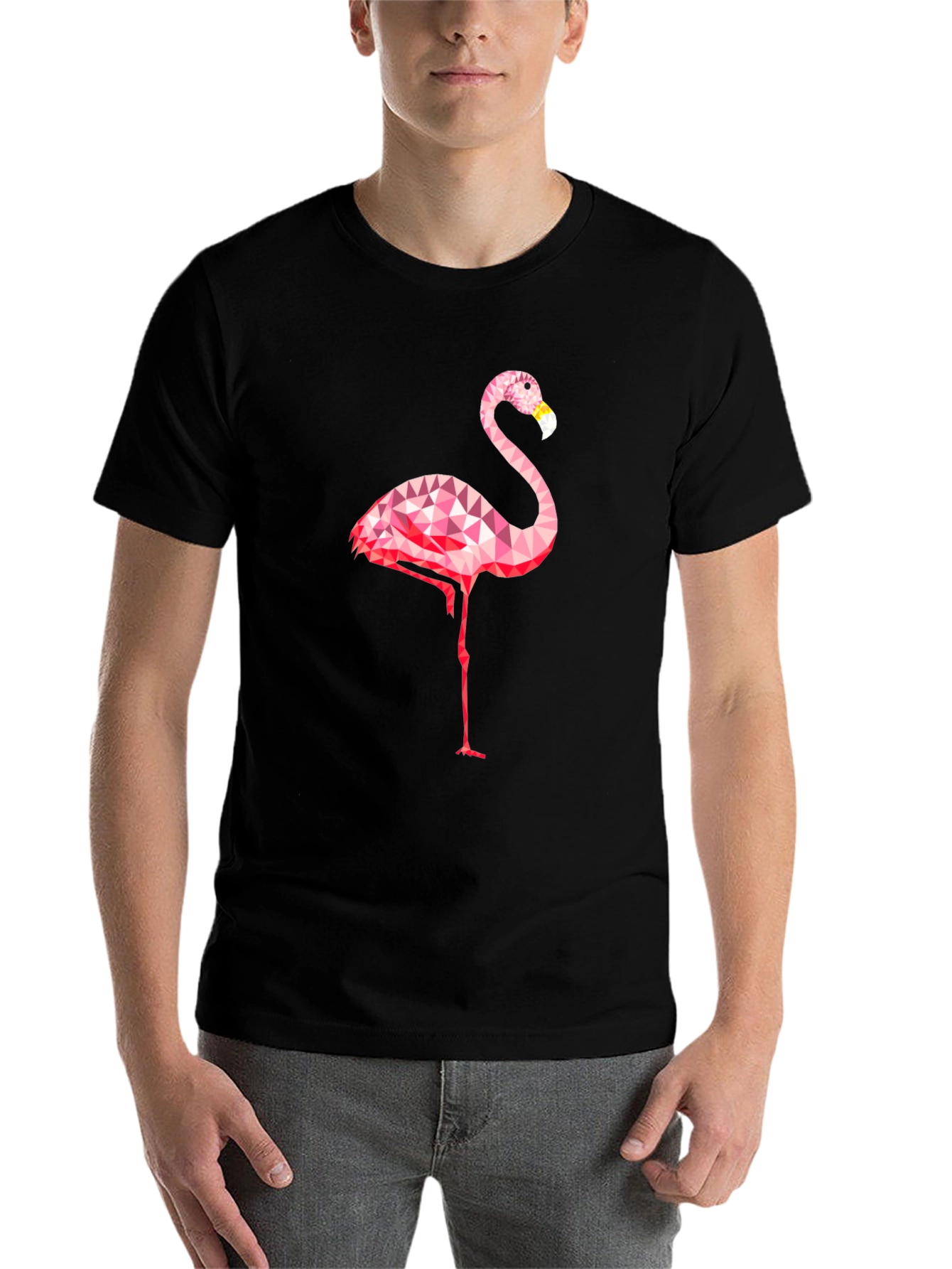 Geometric Flamingo Graphic Tee - Stylish Men's Black T-Shirt - 7
