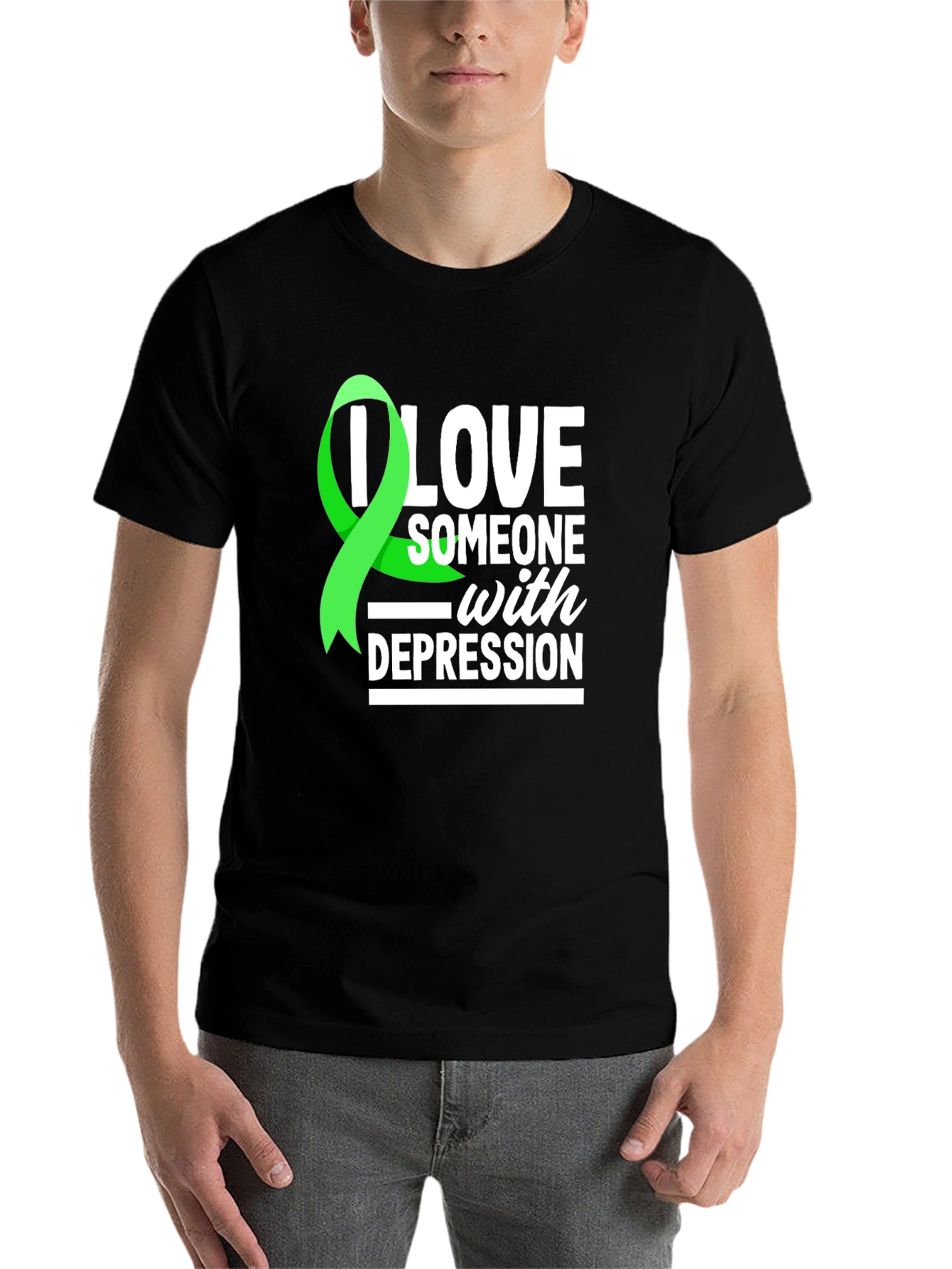 Black I Love Someone With Depression Awareness T-Shirt view 7