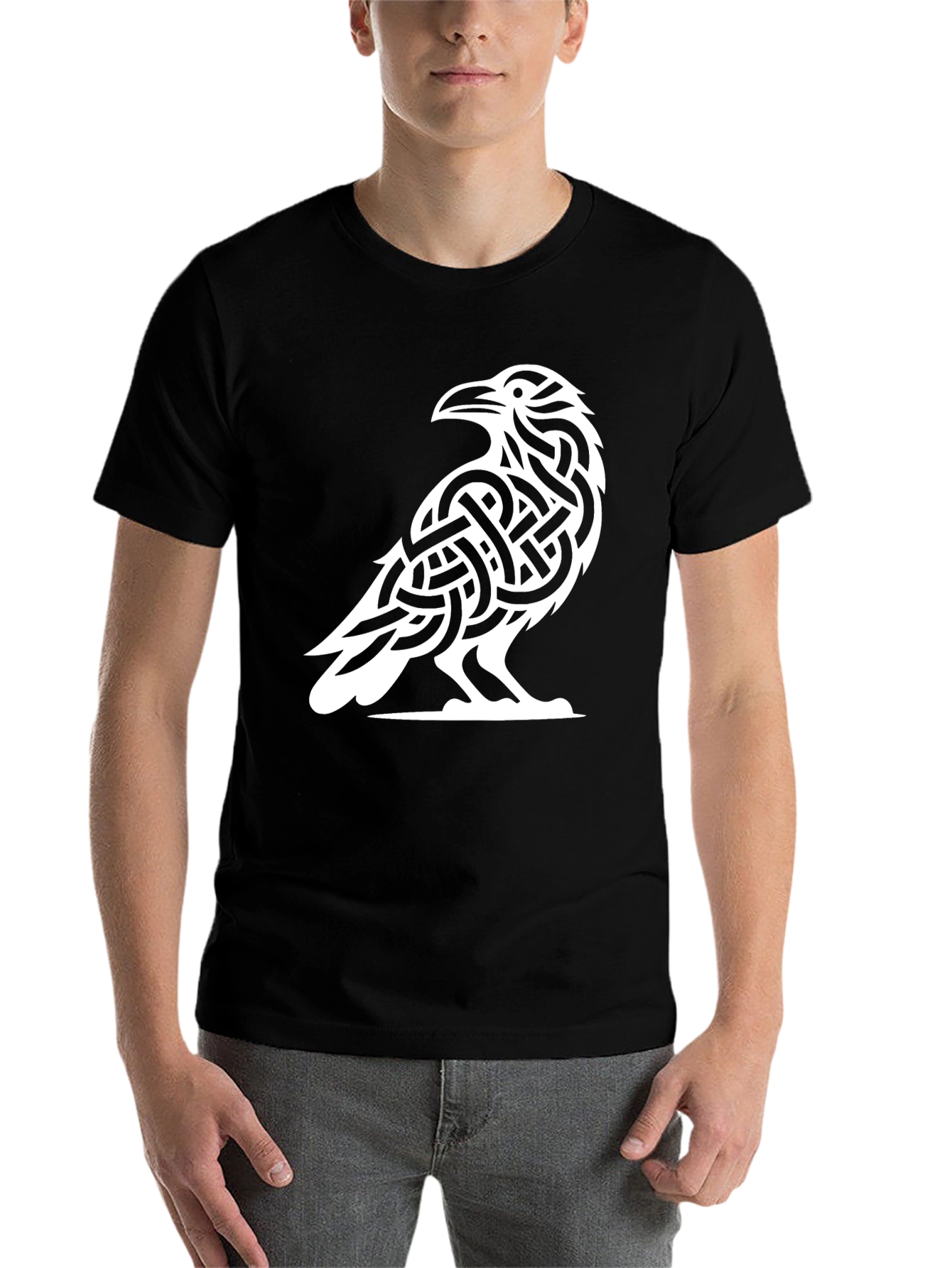 Black Raven Knot T-Shirt - Celtic Bird Design view 7