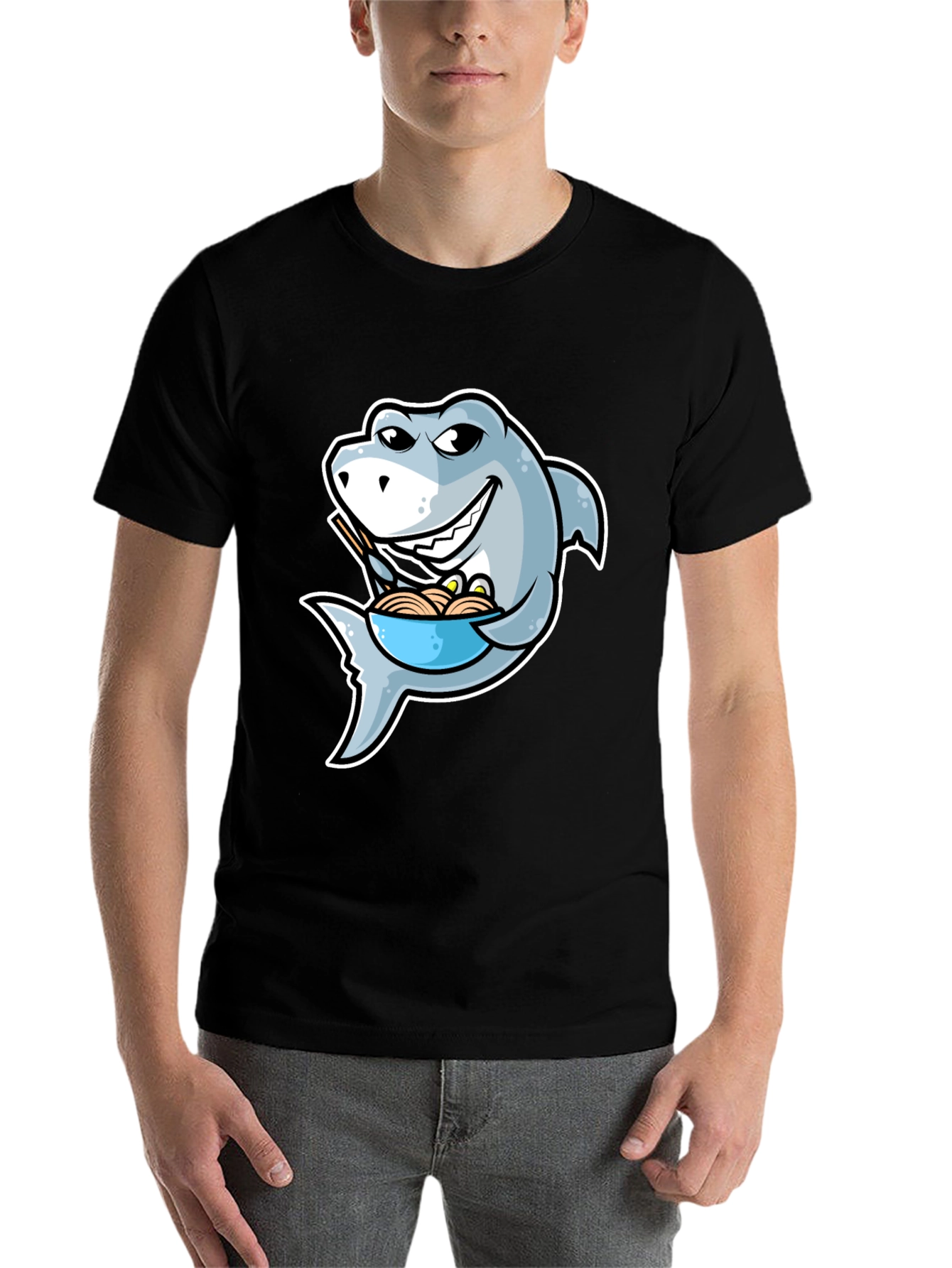 Black Shark Ramen T-Shirt - Funny Cartoon Graphic Tee view 7