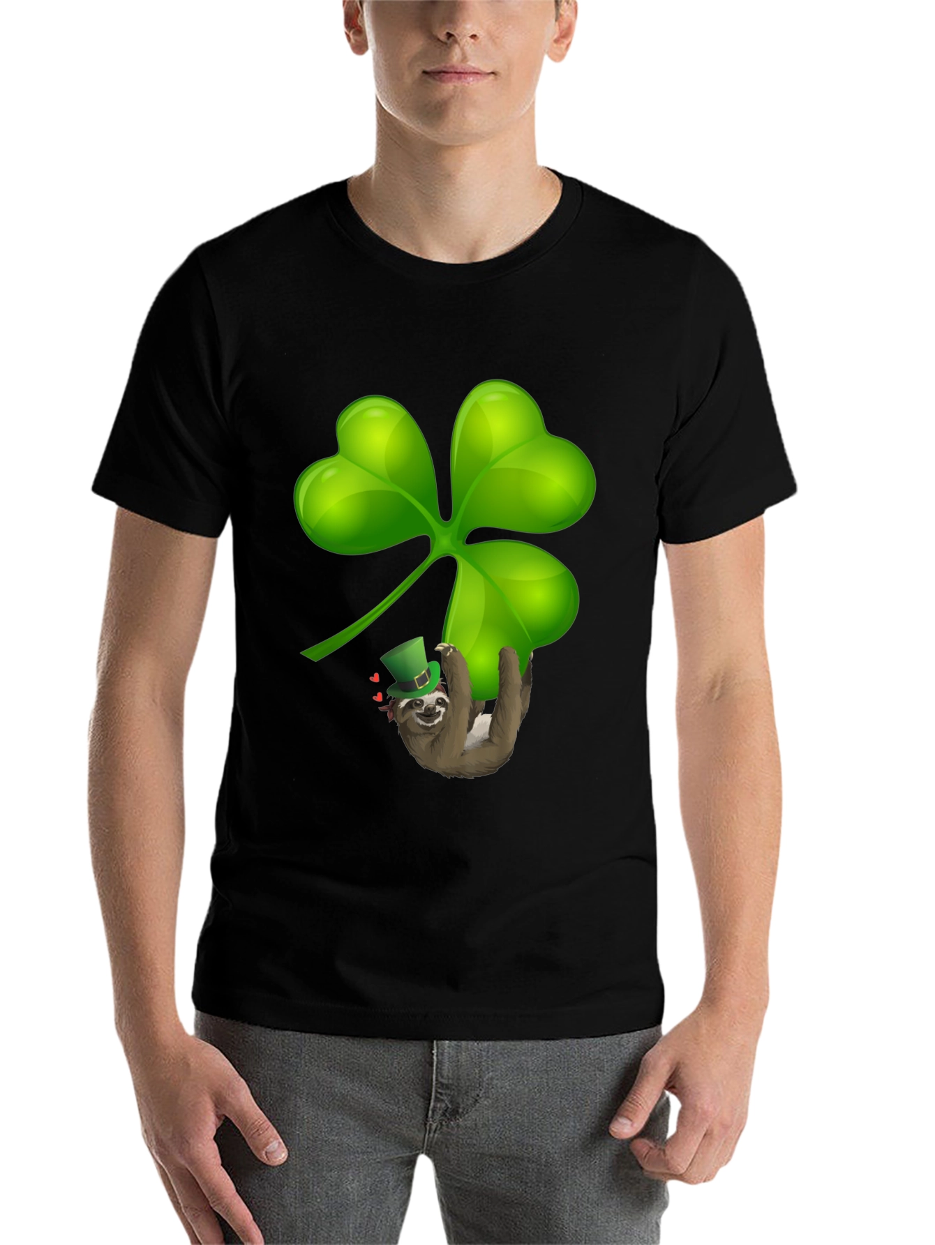 Black Sloth Shamrock T-Shirt - St. Patrick's Day Luck view 7