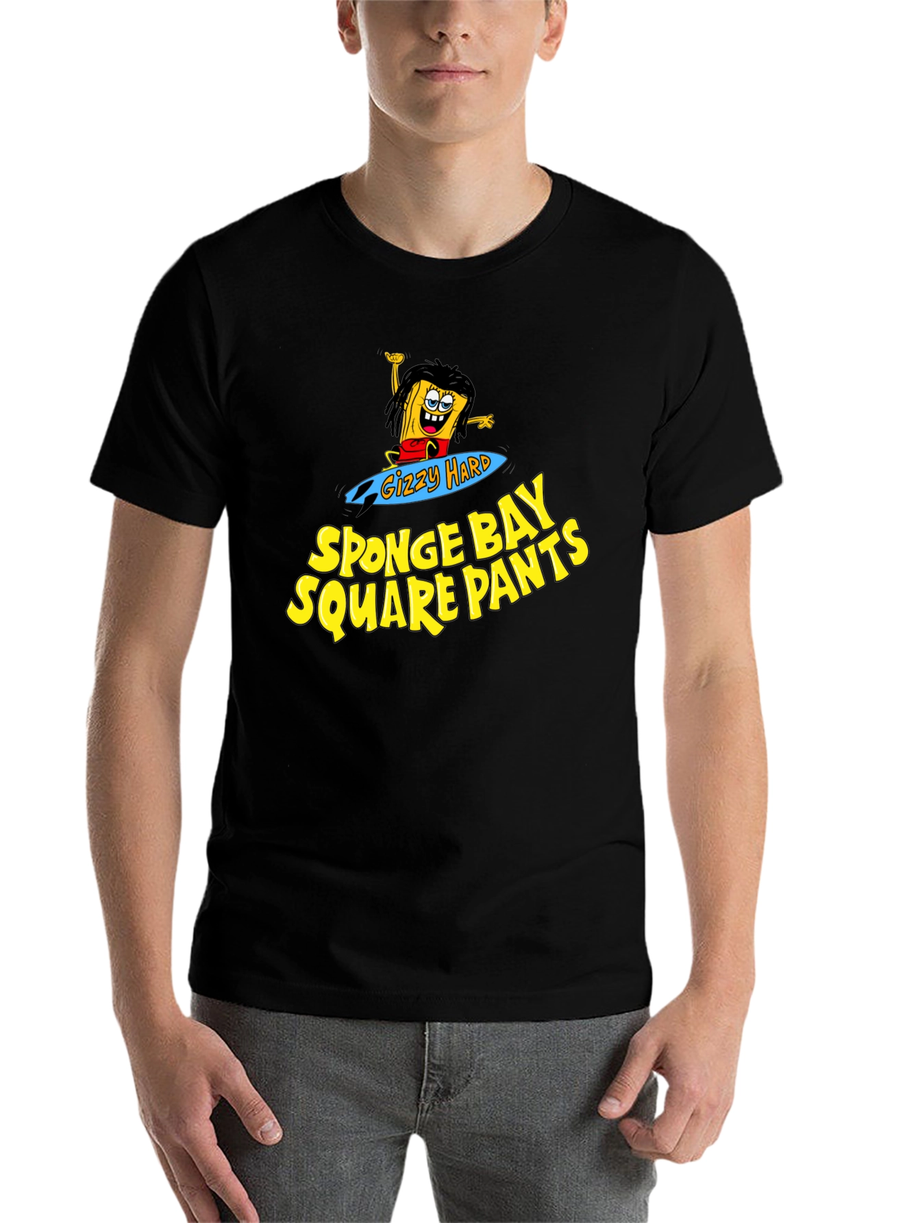 Black Sponge Bay Square Pants T-Shirt - Gizzy Hard Parody Tee view 7