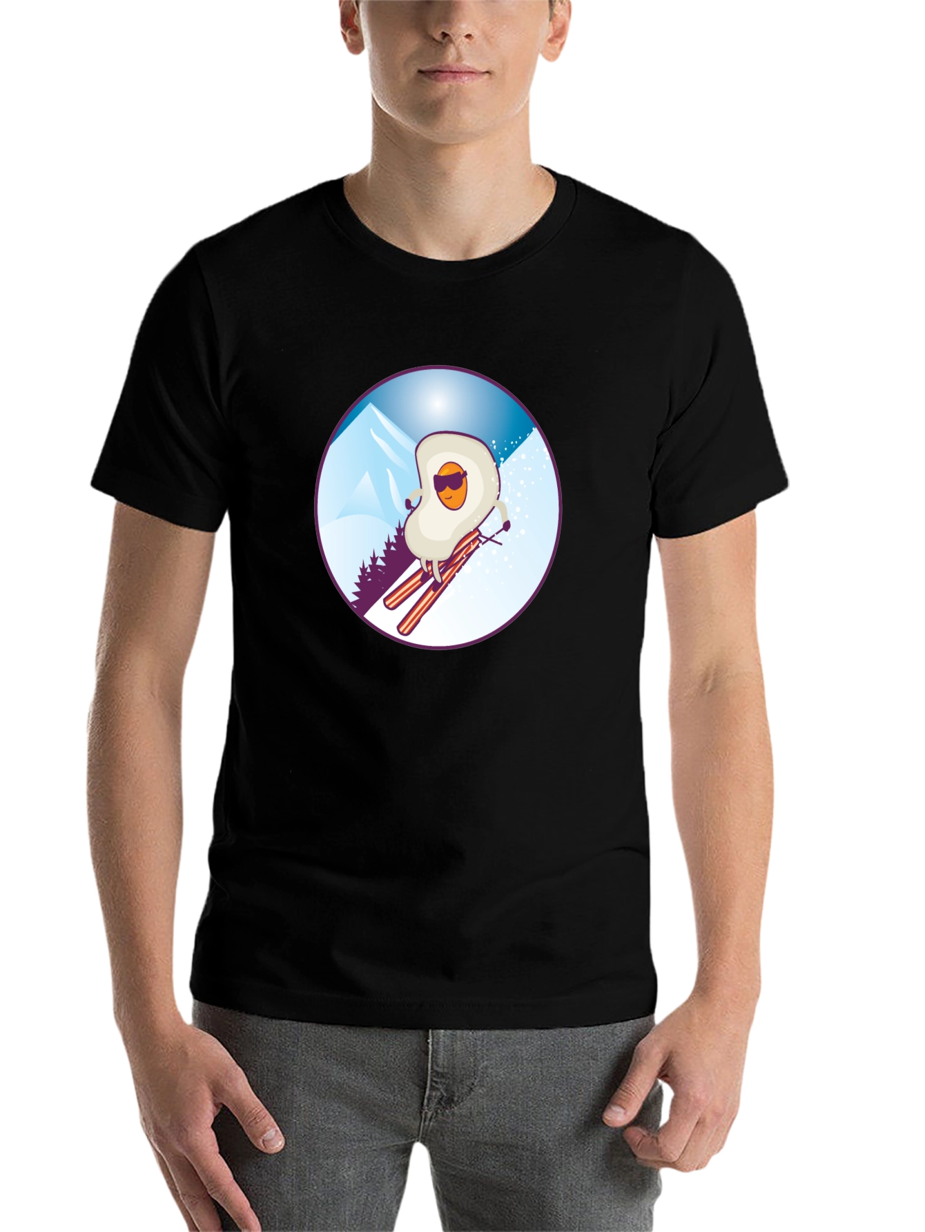 Black Funny Skiing Egg T-Shirt - Black view 7