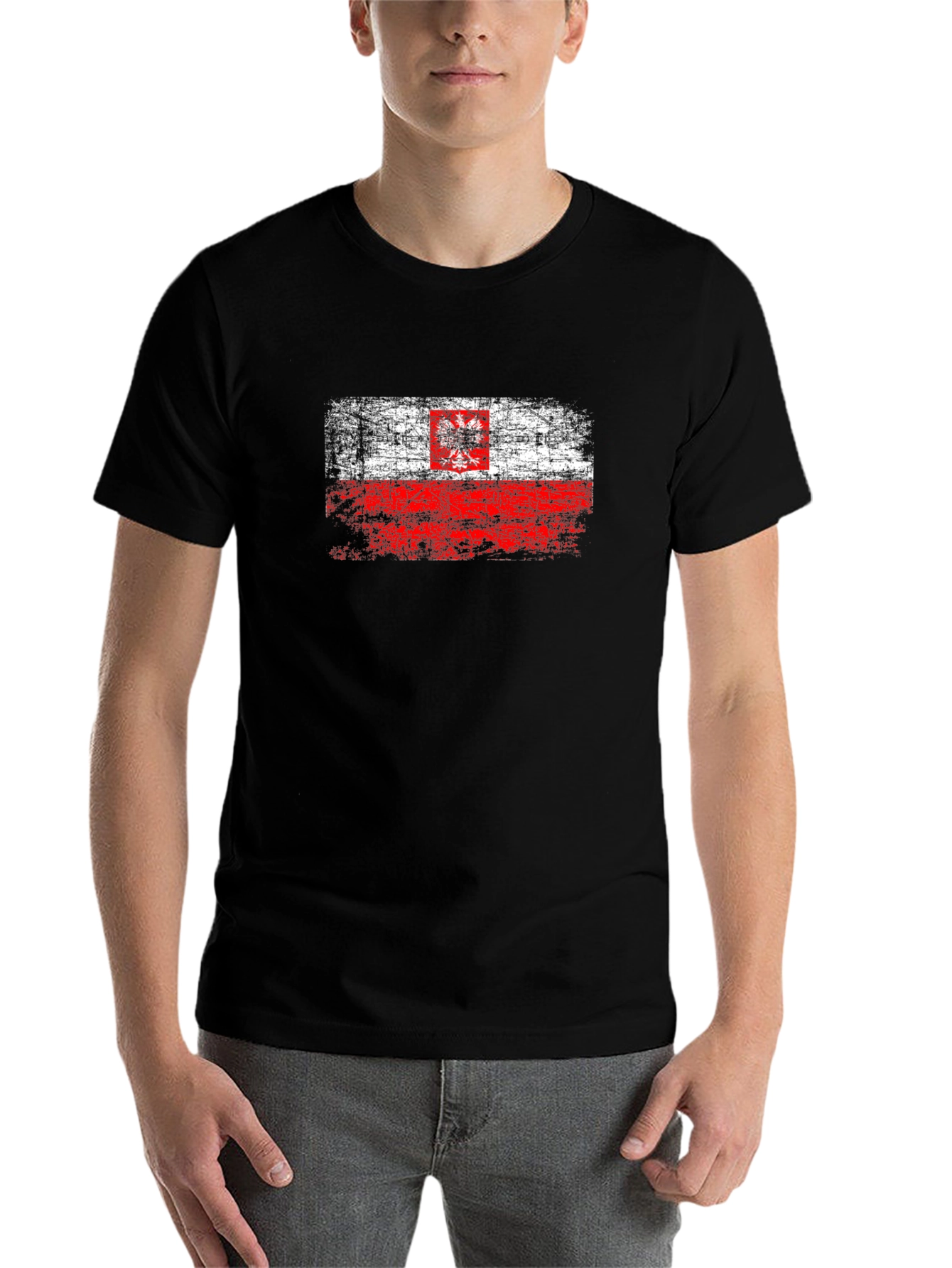 Distressed Poland Flag Graphic T-Shirt - Black - 7