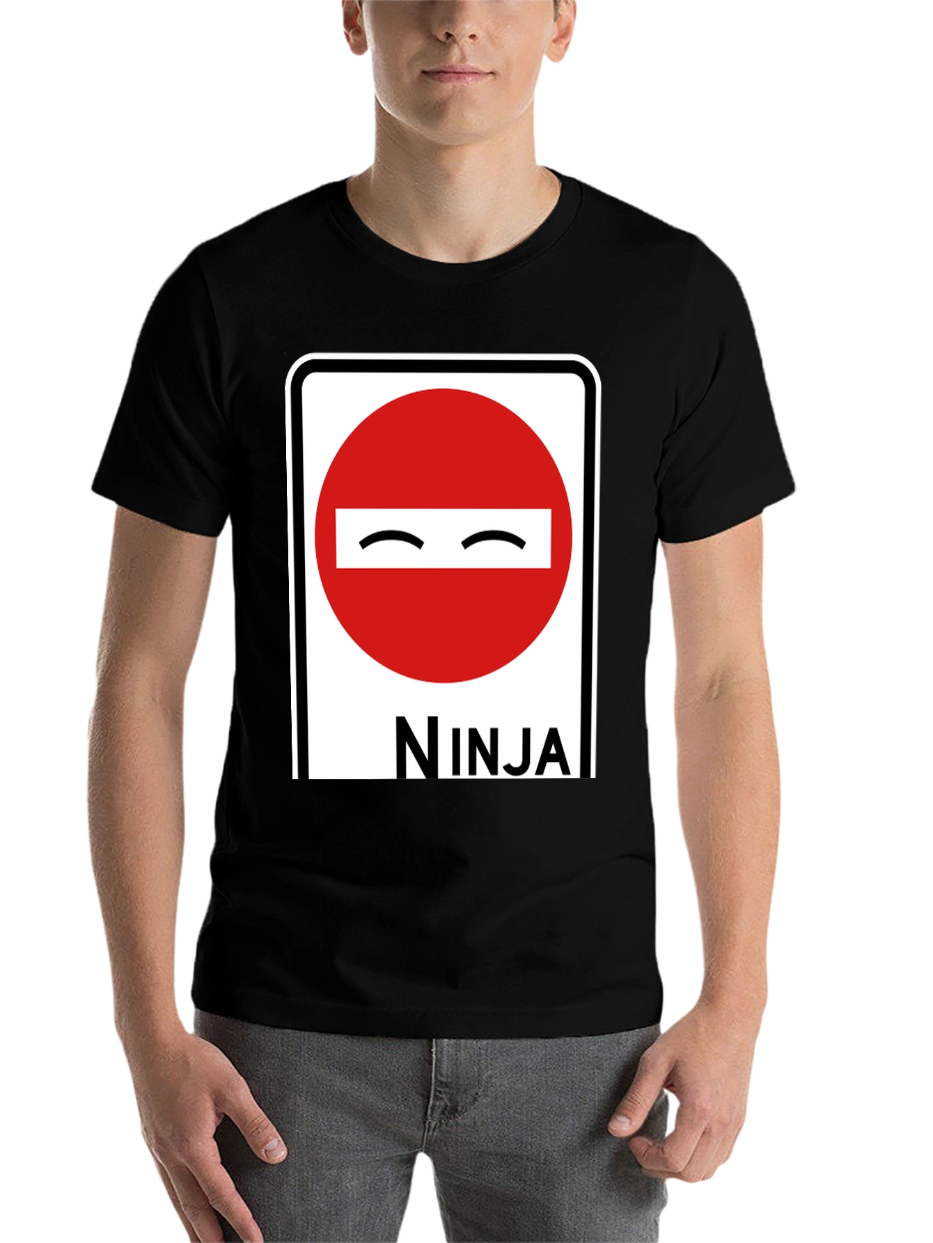 Black Ninja Road Sign Graphic T-Shirt view 7