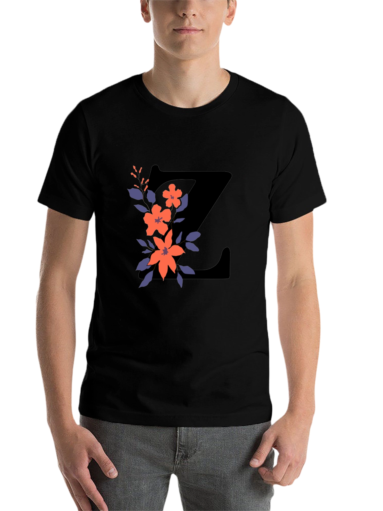 Black Floral Letter Z Black T-Shirt view 7