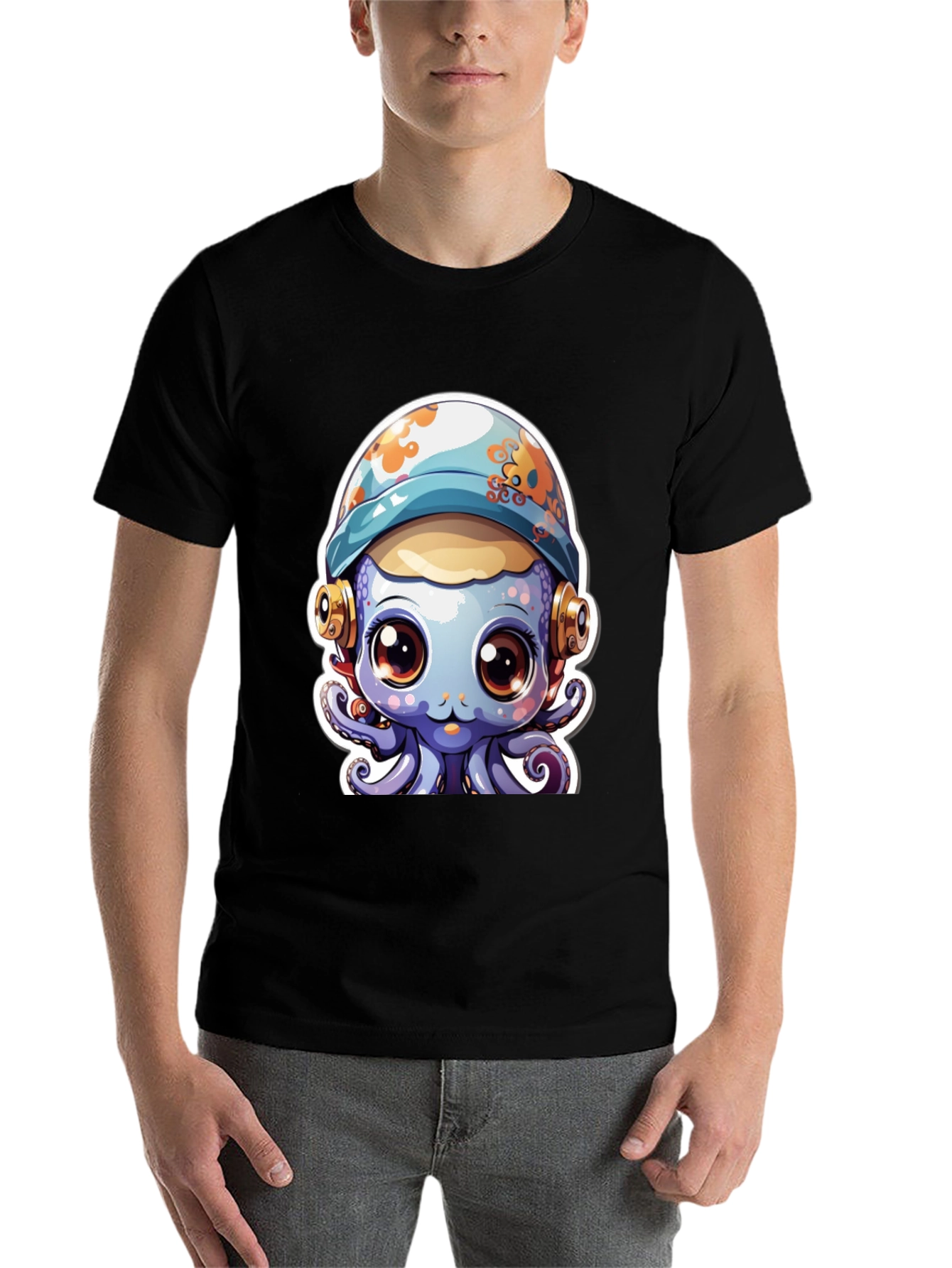 Black Cute Octopus Tee - Unique Graphic T-Shirt view 7