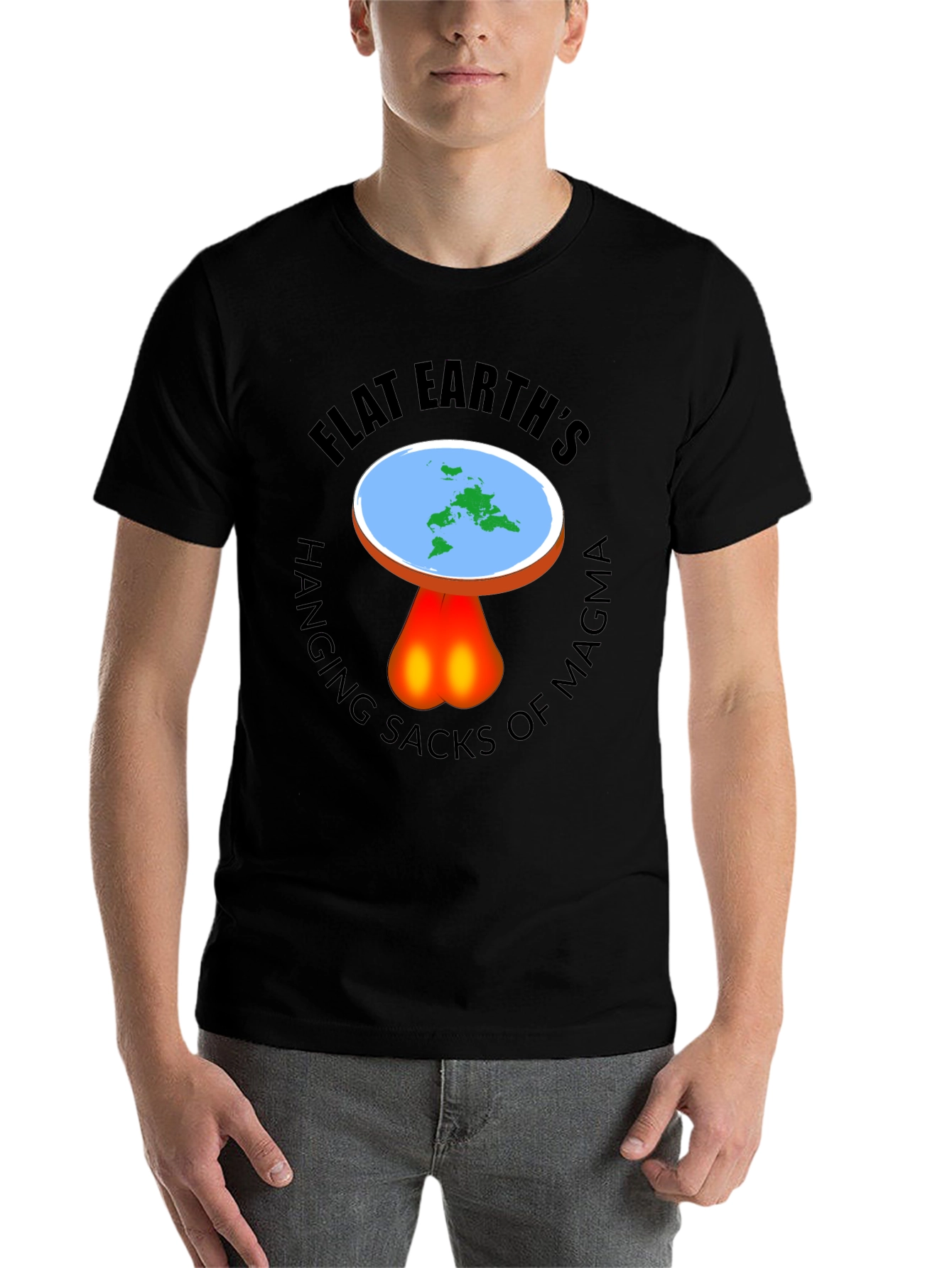 Black Flat Earth Hanging Sacks Of Magma T-Shirt view 7