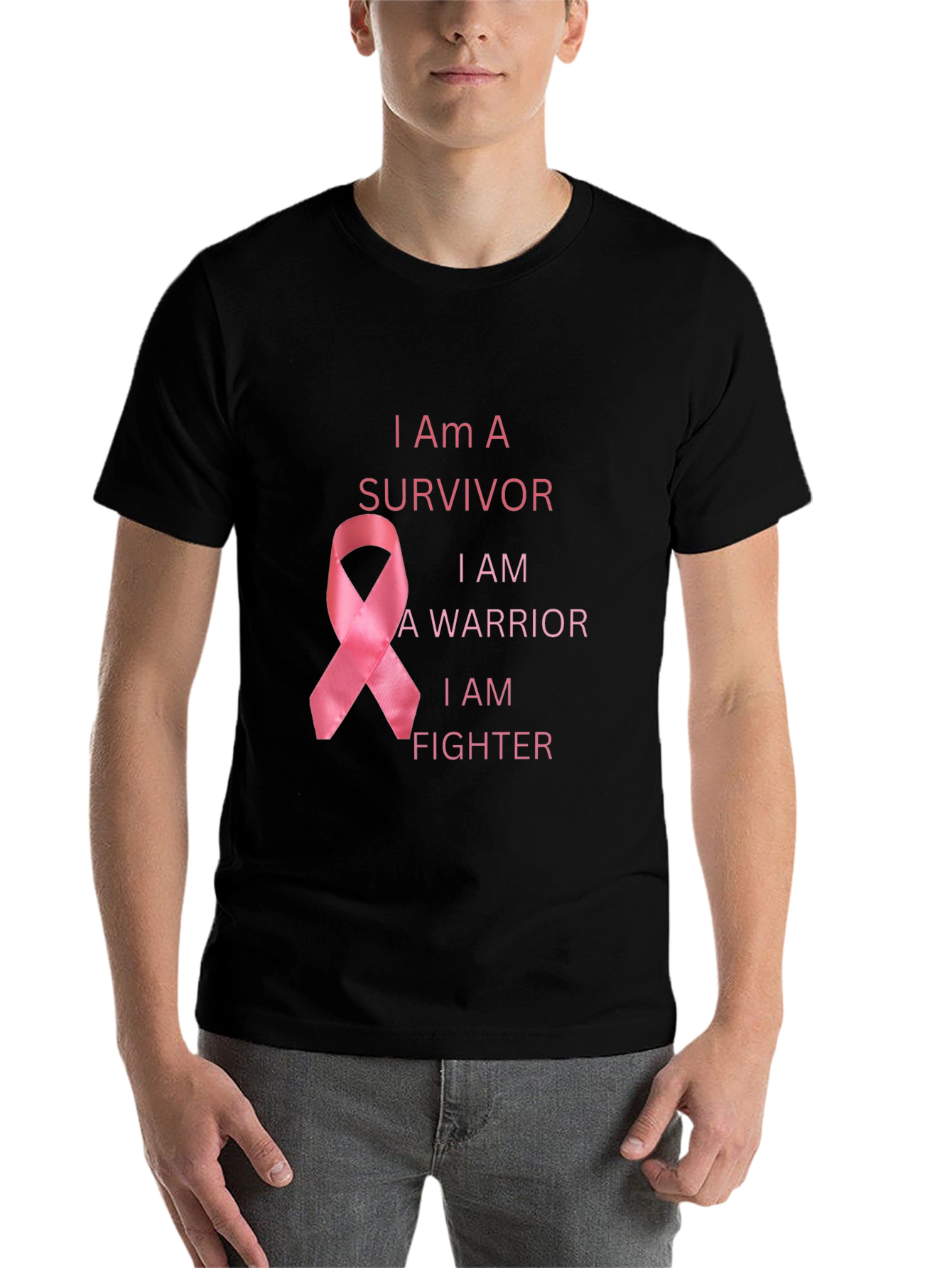 Black I Am A Survivor Breast Cancer Awareness T-Shirt view 7